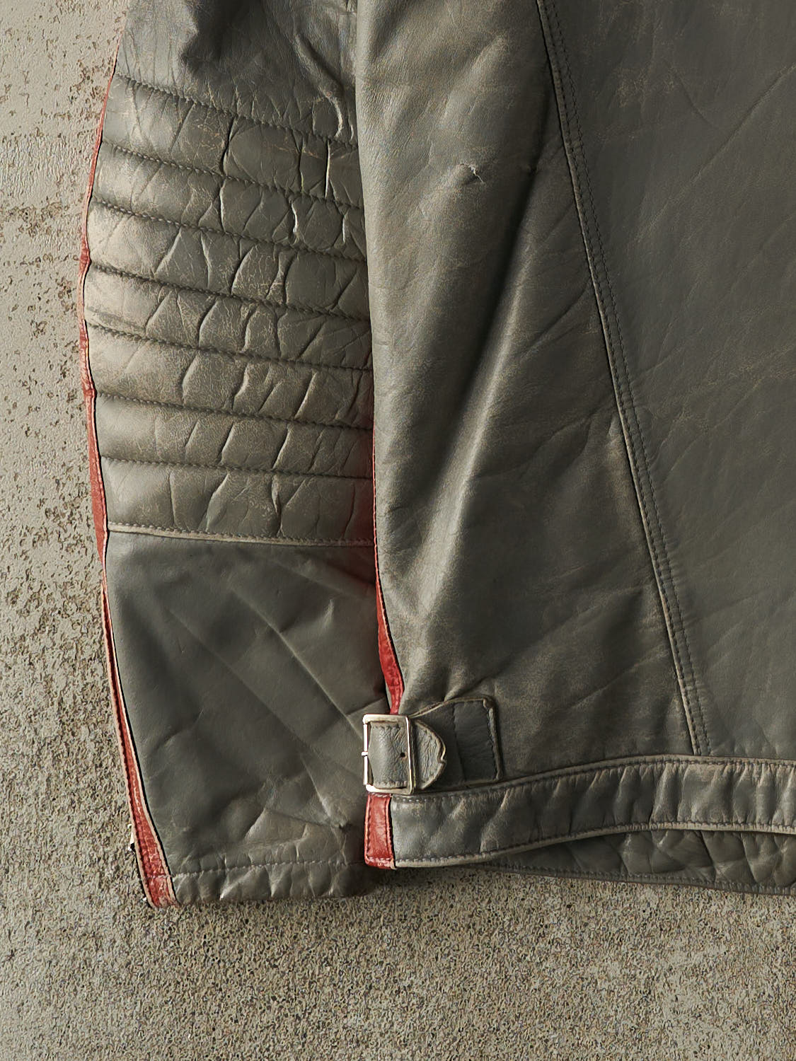 Vintage 80s Grey & Red Leather Biker Jacket (S/M)