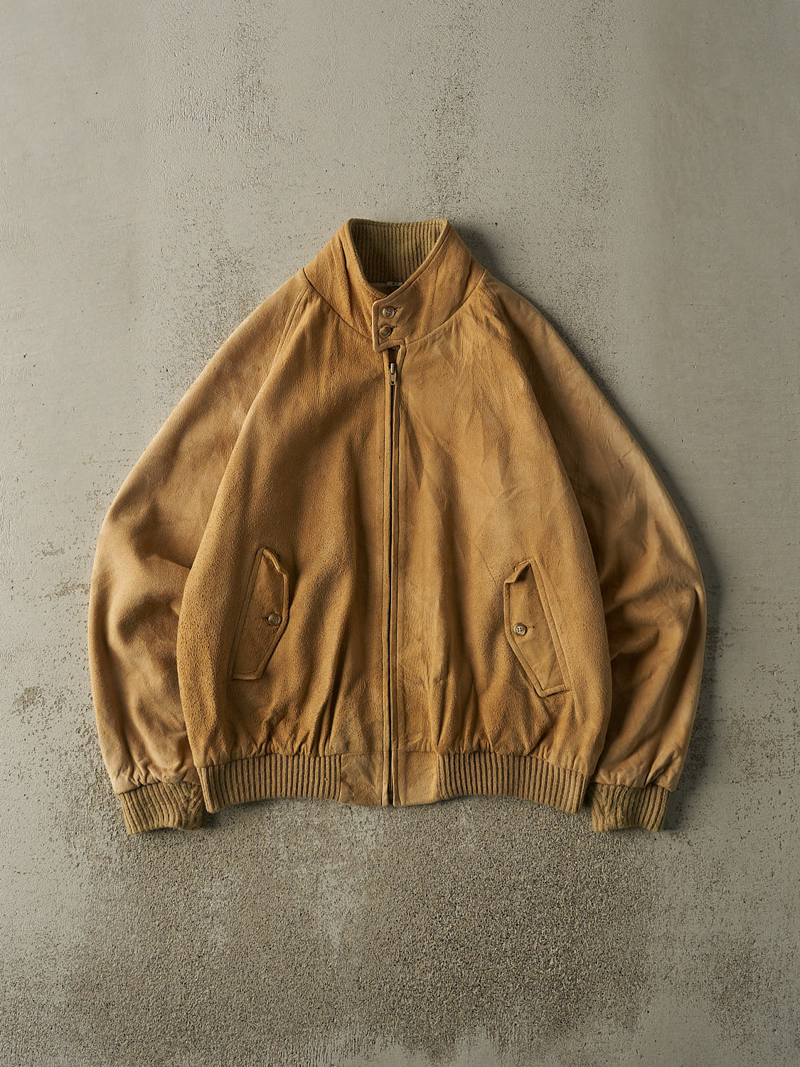 Vintage 80s Beige Suede Harrington Leather Bomber Jacket (M)