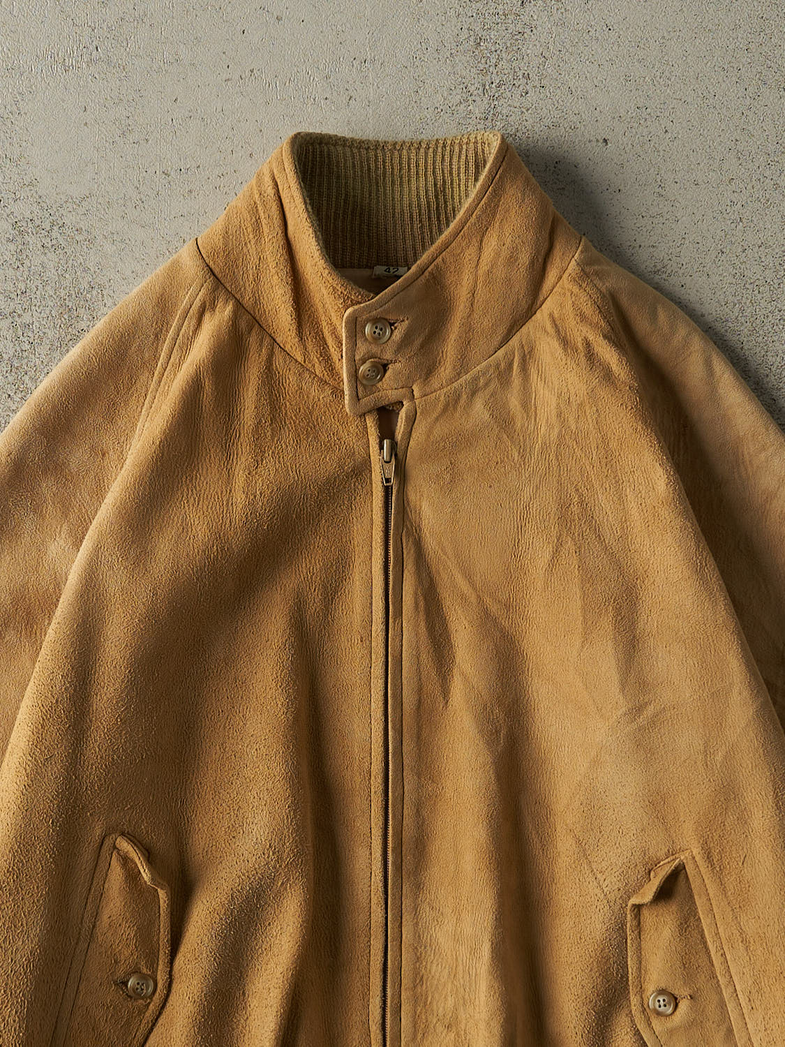 Vintage 80s Beige Suede Harrington Leather Bomber Jacket (M)