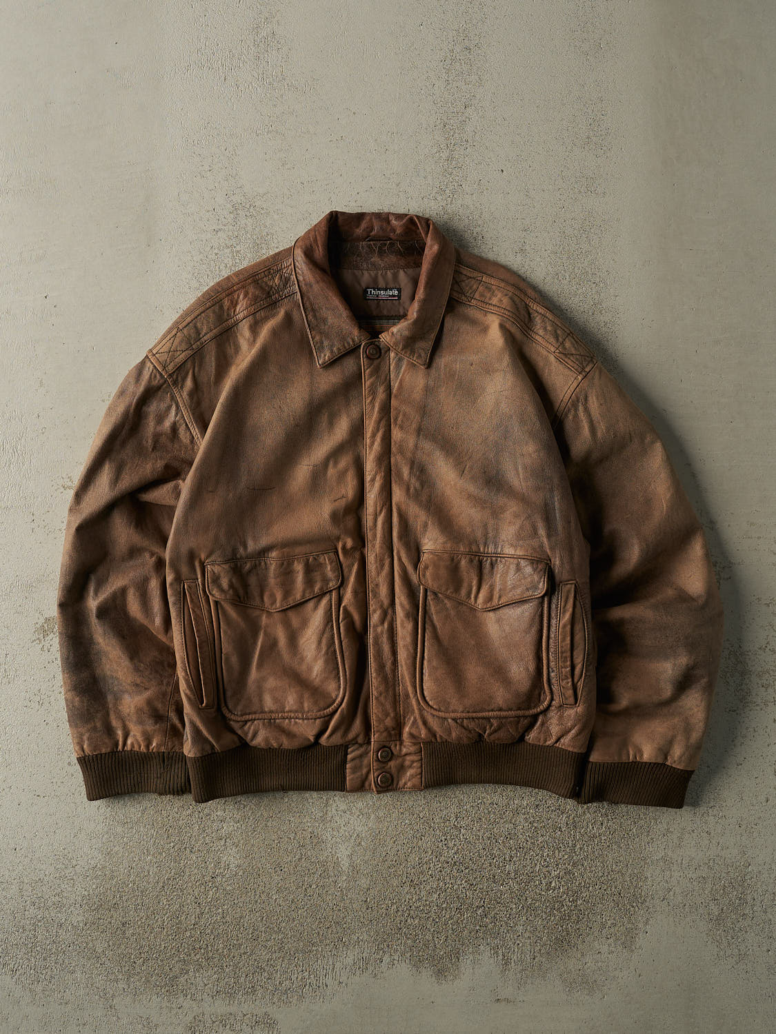 Vintage 90s Faded Brown Wilsons Bomber Flight Jacket (XL)