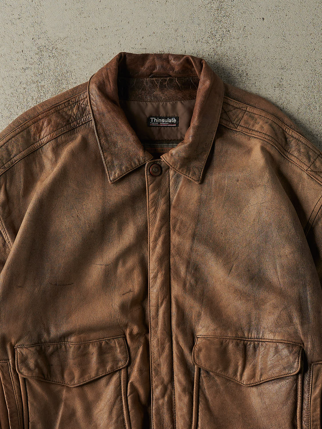 Vintage 90s Faded Brown Wilsons Bomber Flight Jacket (XL)