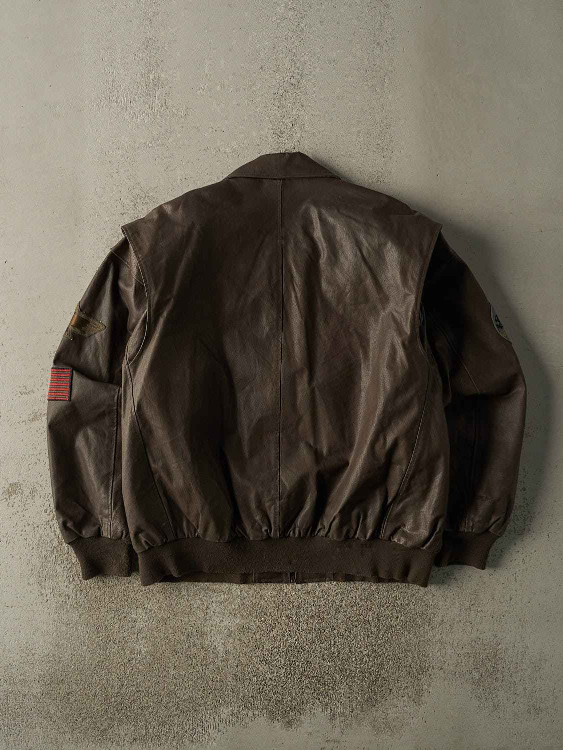 Vintage Y2K Brown Patched Leather Flight Jacket (XXL)