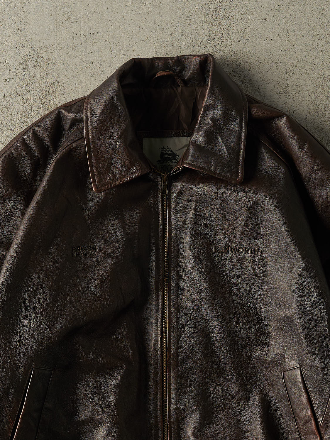 Vintage 90s Brown Embroidered Leather Jacket (L/XL)