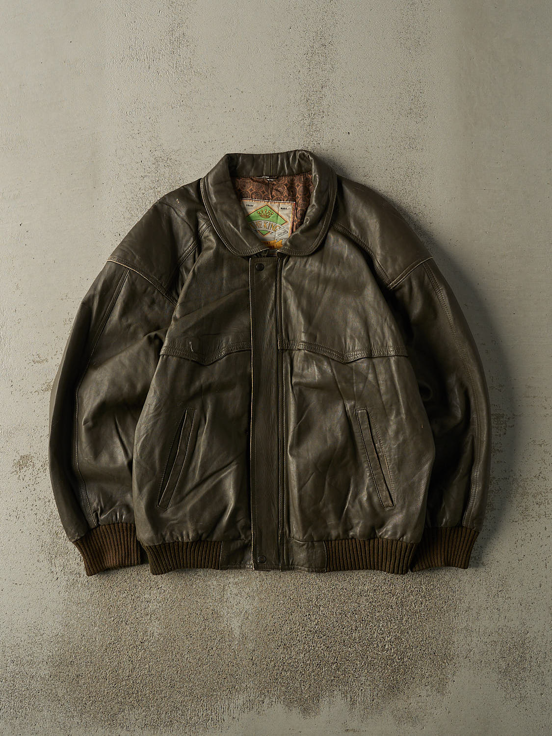 Vintage 90s Brown Leather Bomber Jacket (XL)