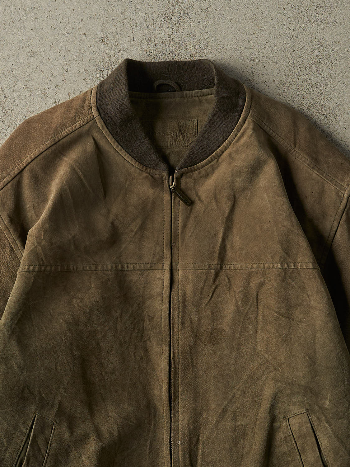 Vintage 90s Faded Green Suede Leather Bomber Jacket (M/L)