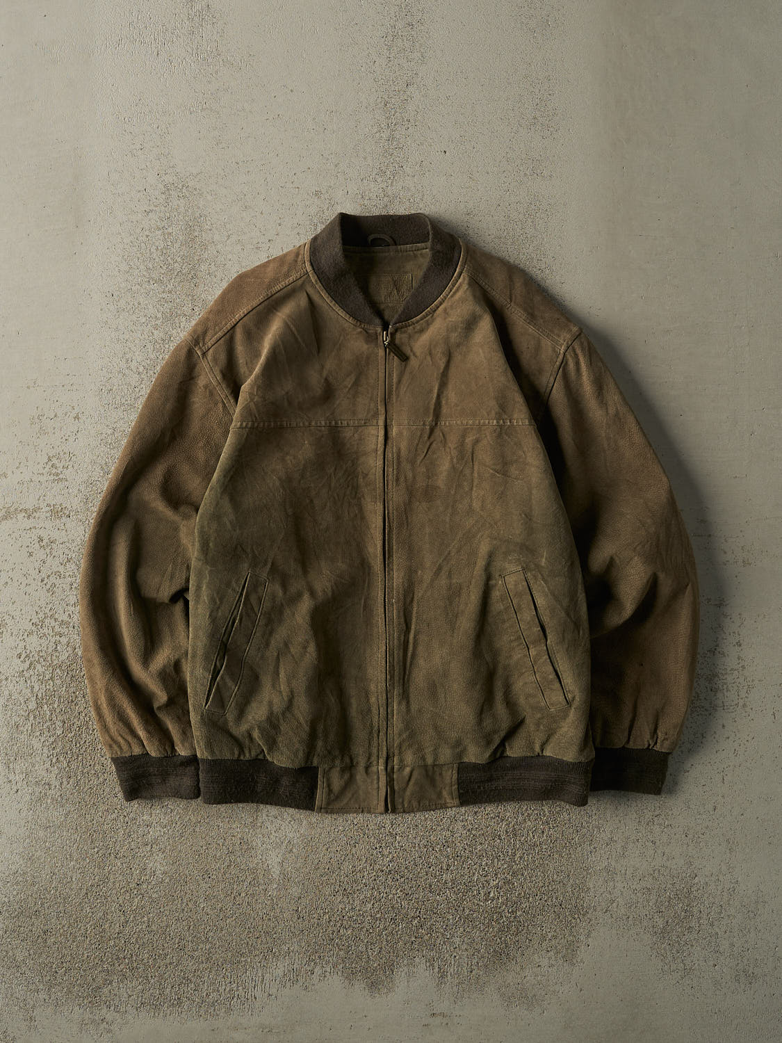 Vintage 90s Faded Green Suede Leather Bomber Jacket (M/L)