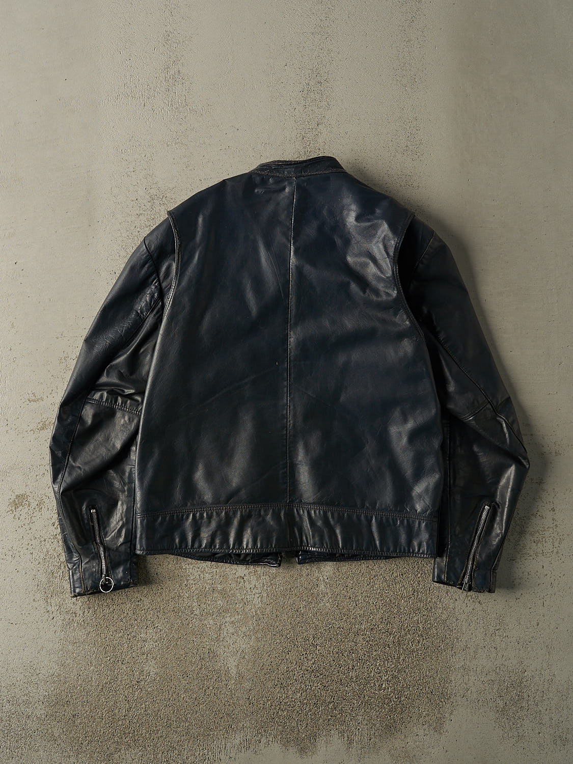 Vintage 80s Navy Blue Biker Leather Jacket (M/L)