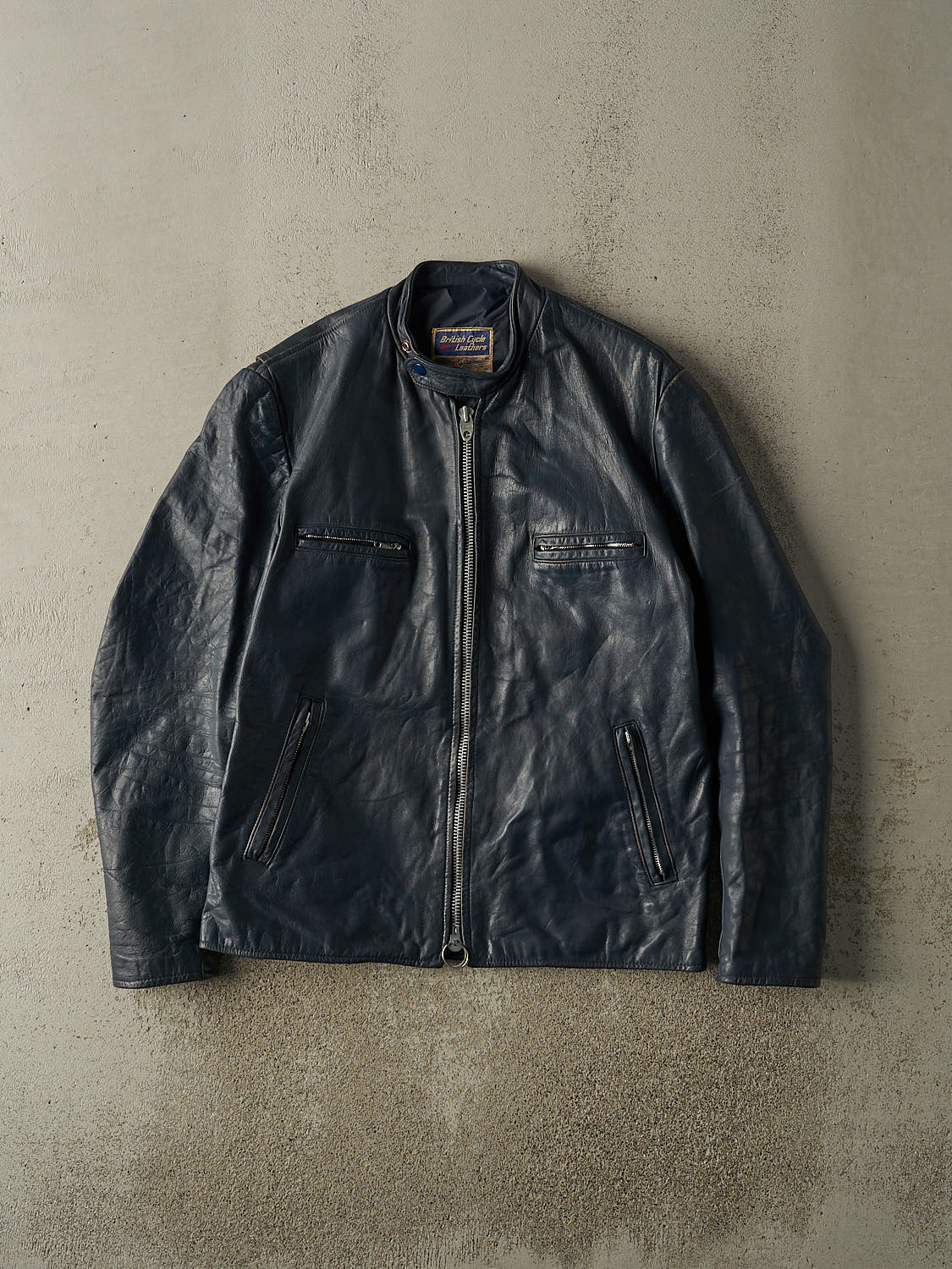 Vintage 70s Navy Blue Leather Biker Jacket (M/L)