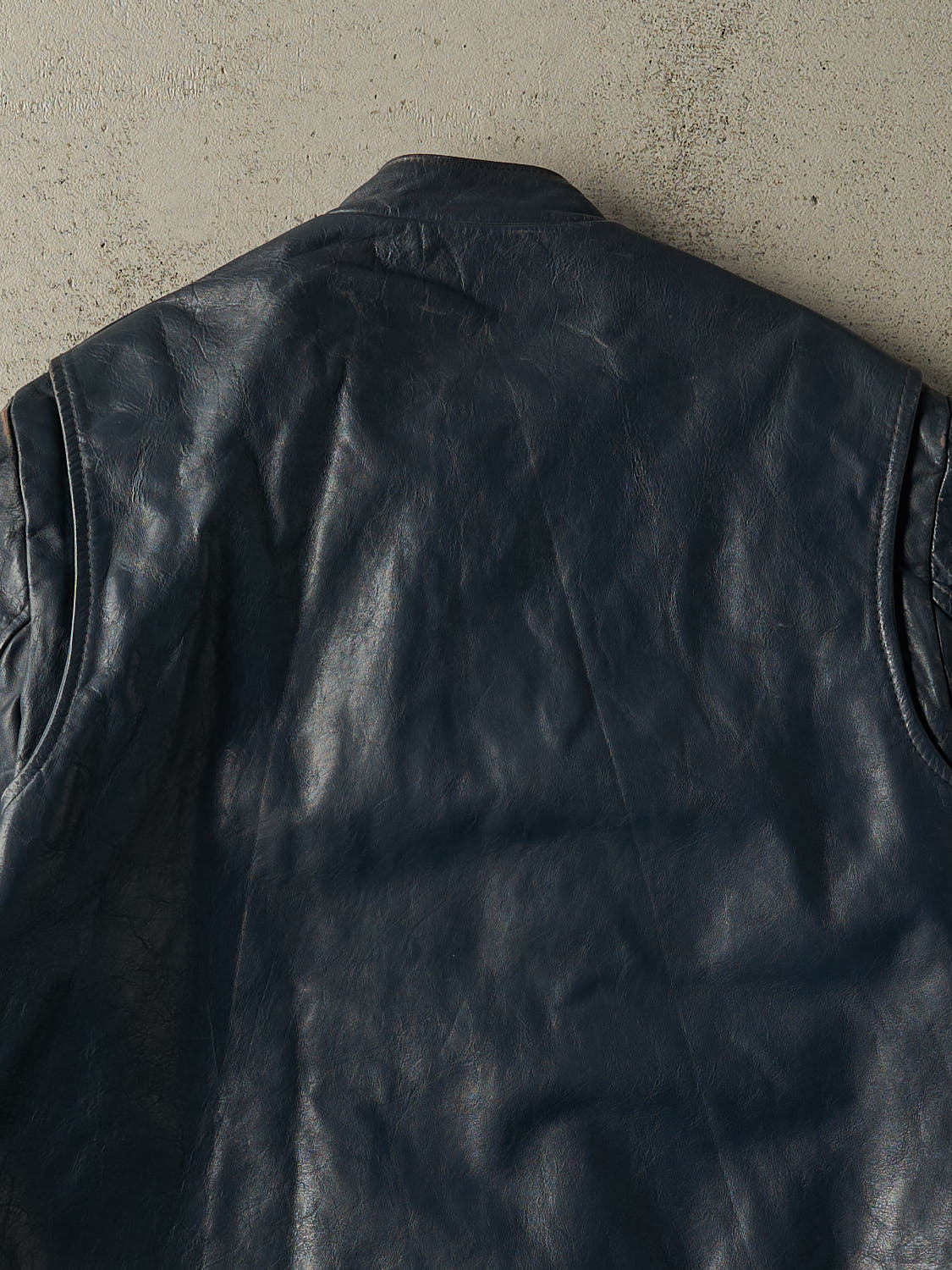 Vintage 70s Navy Blue Leather Biker Jacket (M/L)