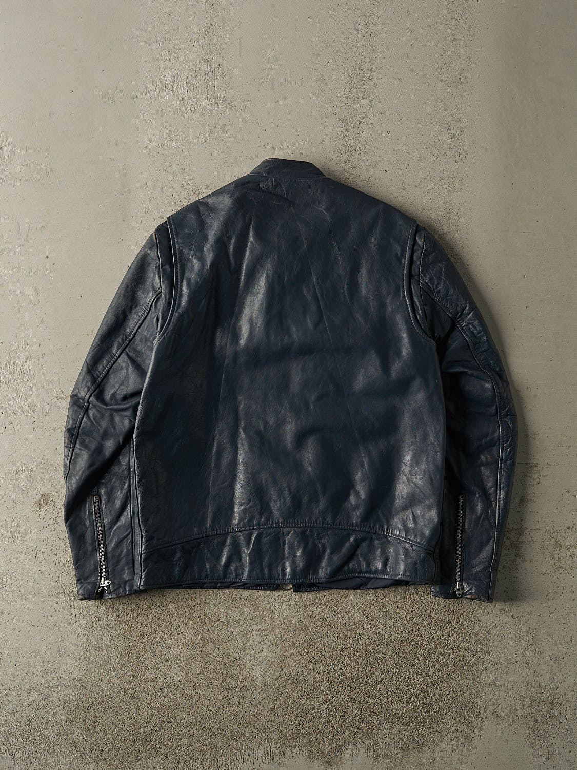 Vintage 70s Navy Blue Leather Biker Jacket (M/L)