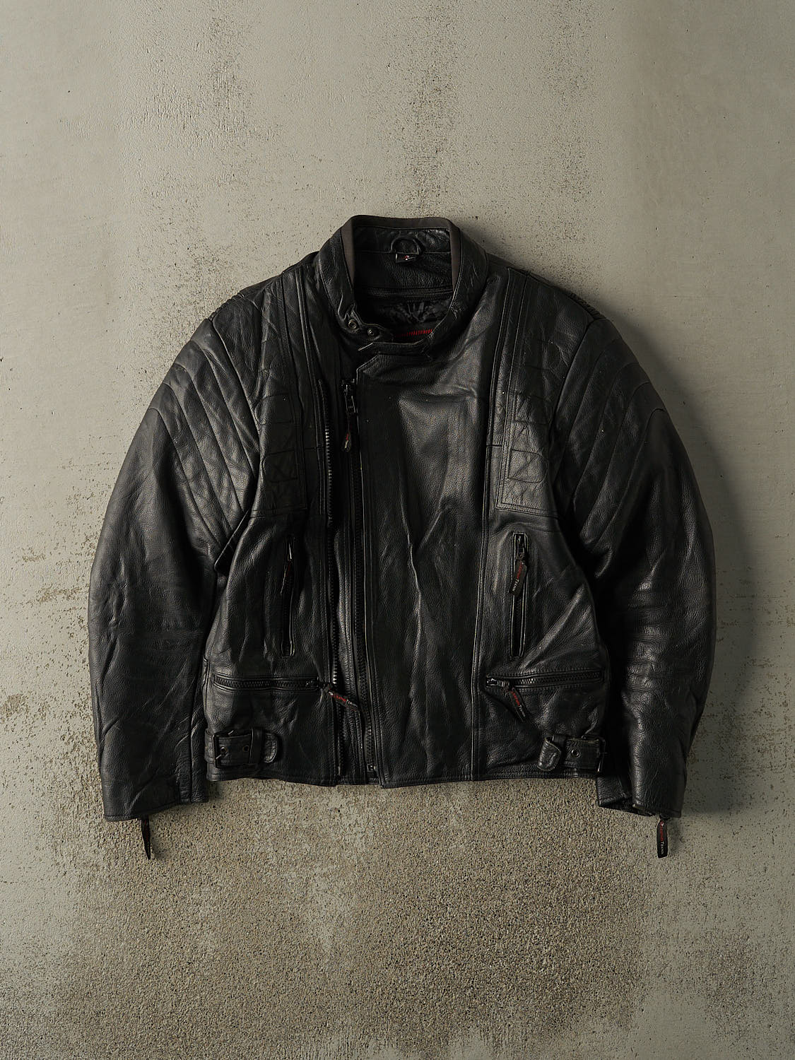 Vintage Y2K Black Leather Biker Jacket (S/M)