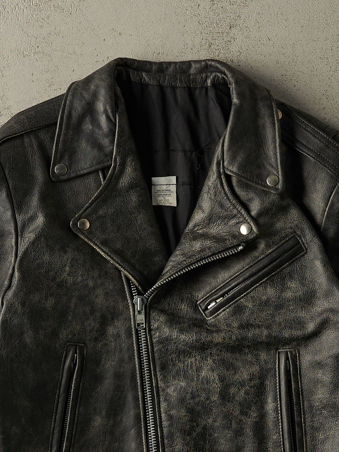 Vintage 90s Faded Black Leather Biker Jacket (M/L)