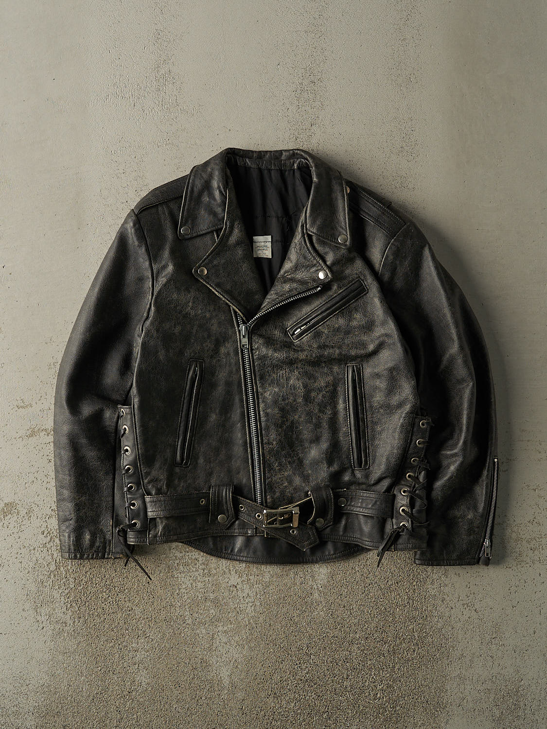 Vintage 90s Faded Black Leather Biker Jacket (M/L)