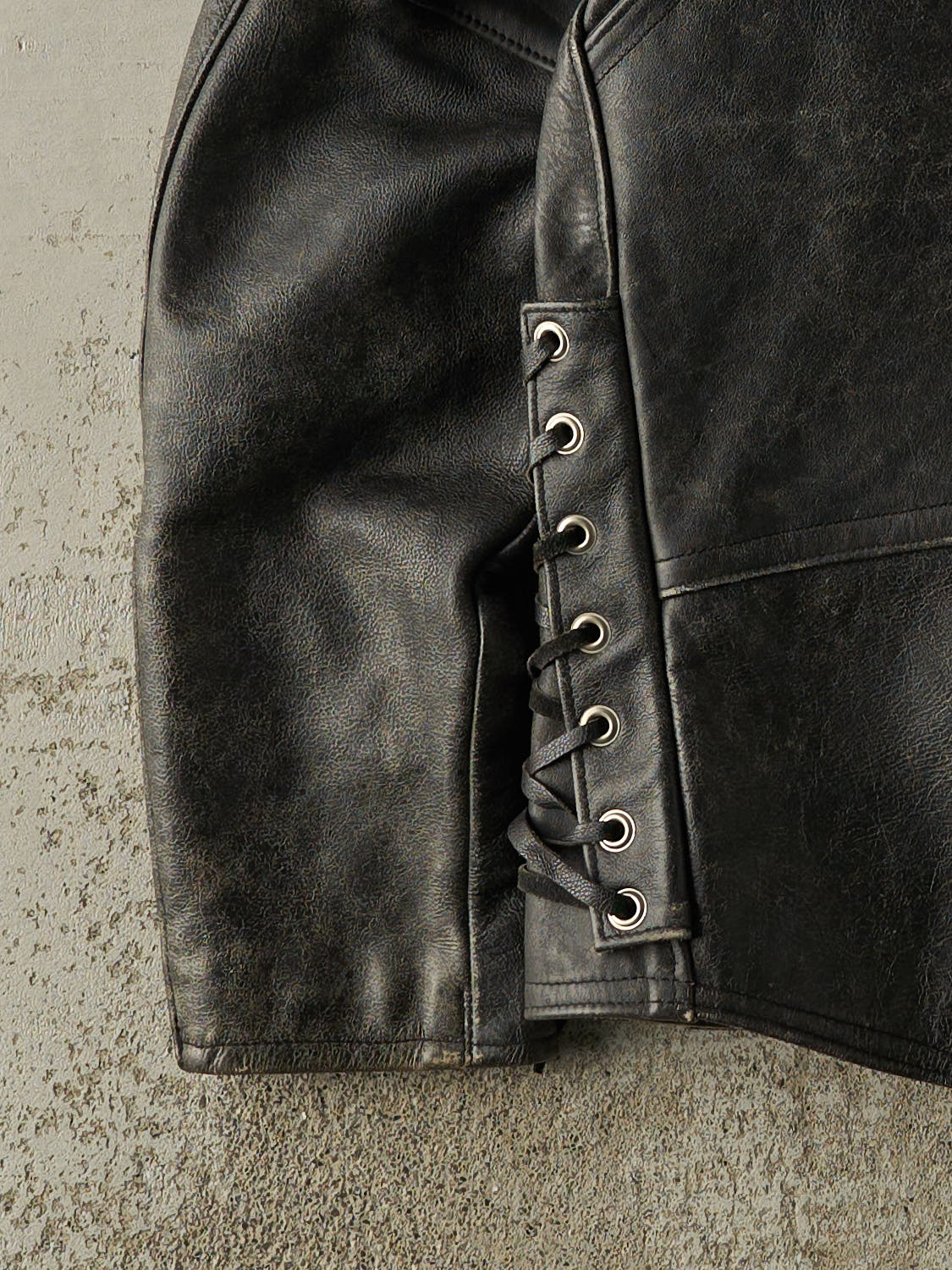 Vintage 90s Faded Black Leather Biker Jacket (M/L)