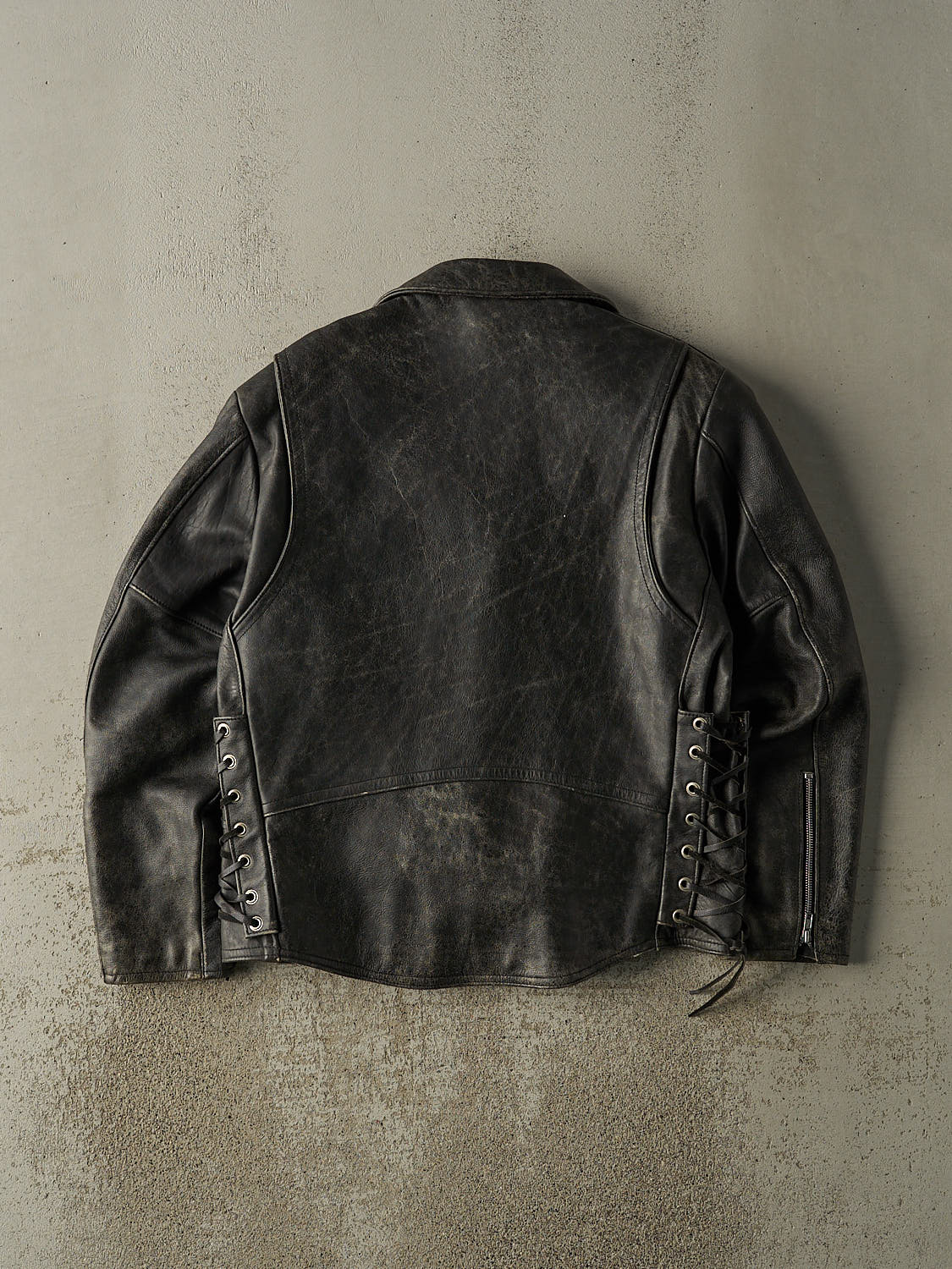 Vintage 90s Faded Black Leather Biker Jacket (M/L)