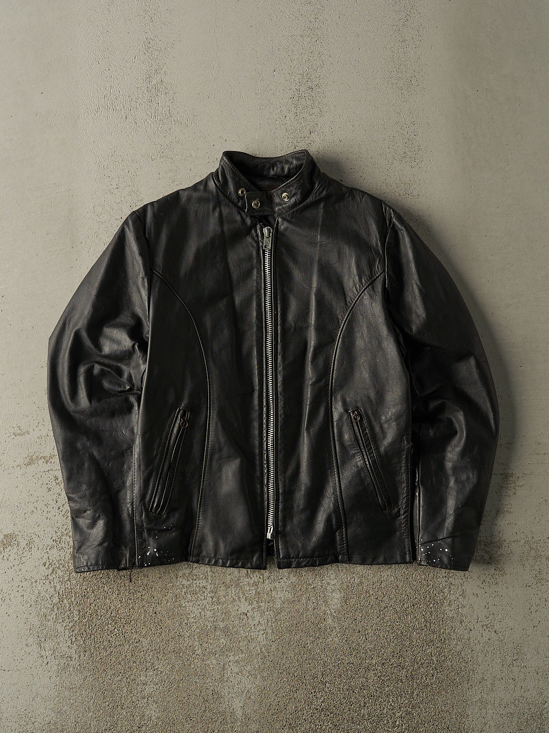 Vintage 80s Black Leather Biker Jacket (S/M)