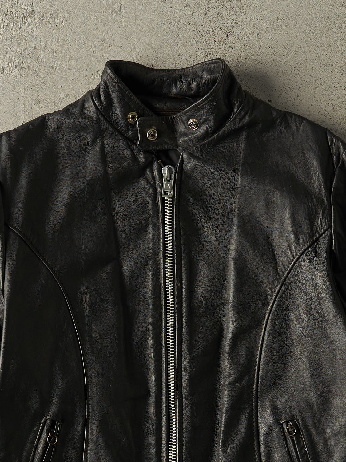 Vintage 80s Black Leather Biker Jacket (S/M)