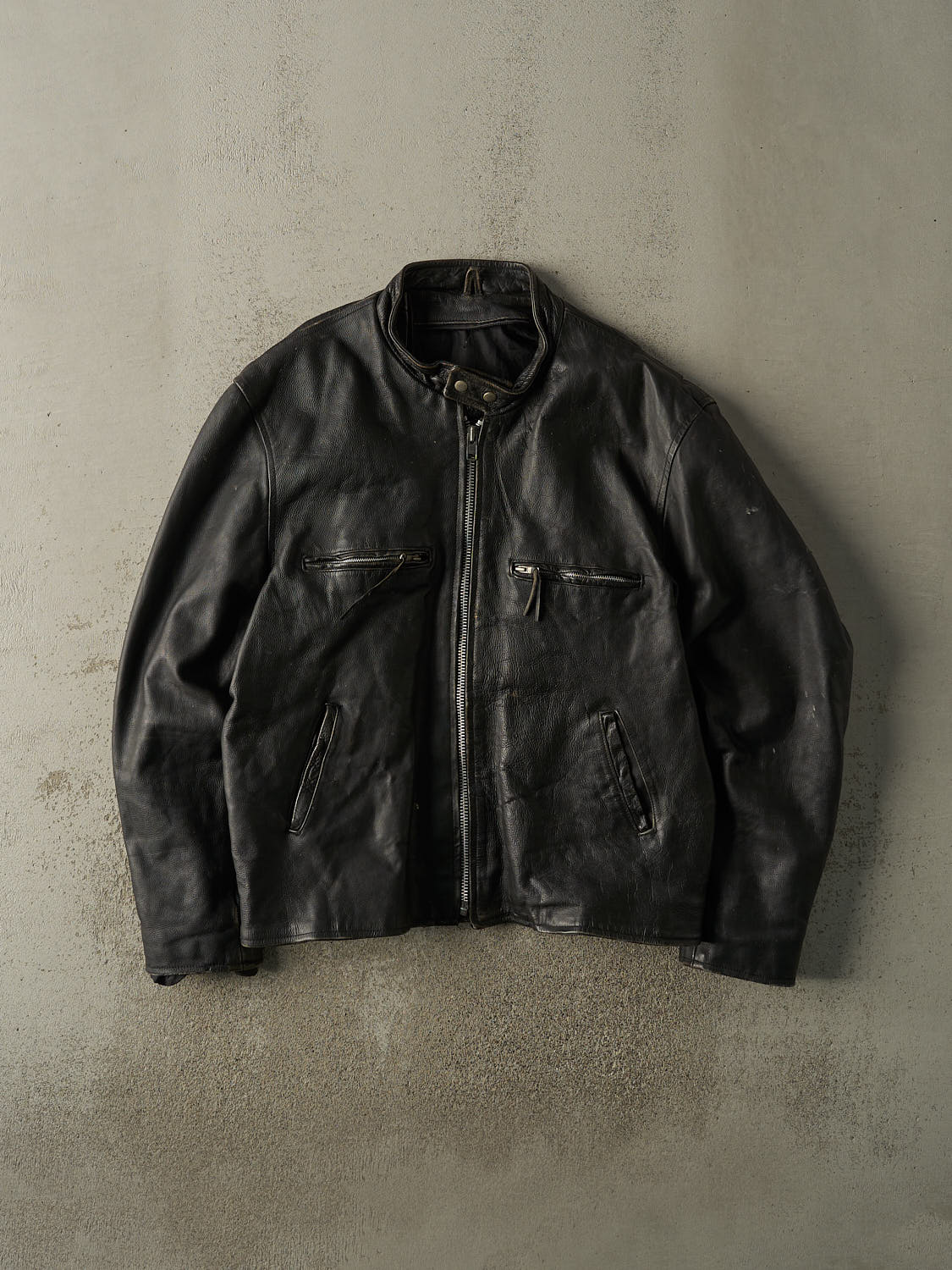 Vintage 80s Black Leather Biker Jacket (XL/XXL)