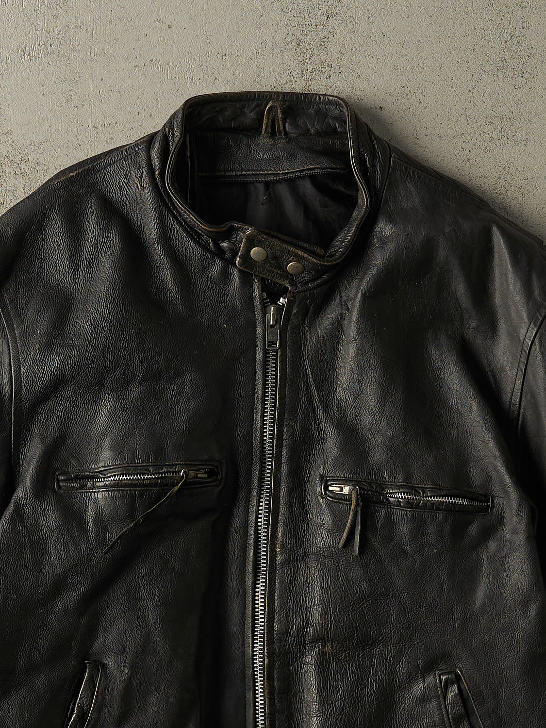 Vintage 80s Black Leather Biker Jacket (XL/XXL)