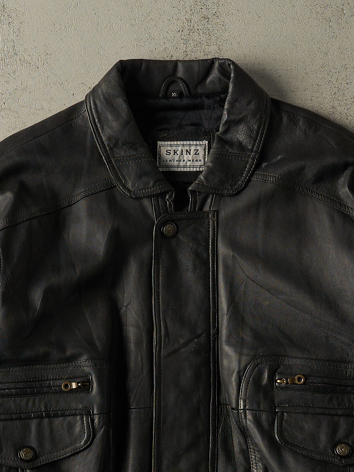 Vintage 90s Black Leather Bomber Style Jacket (XL)