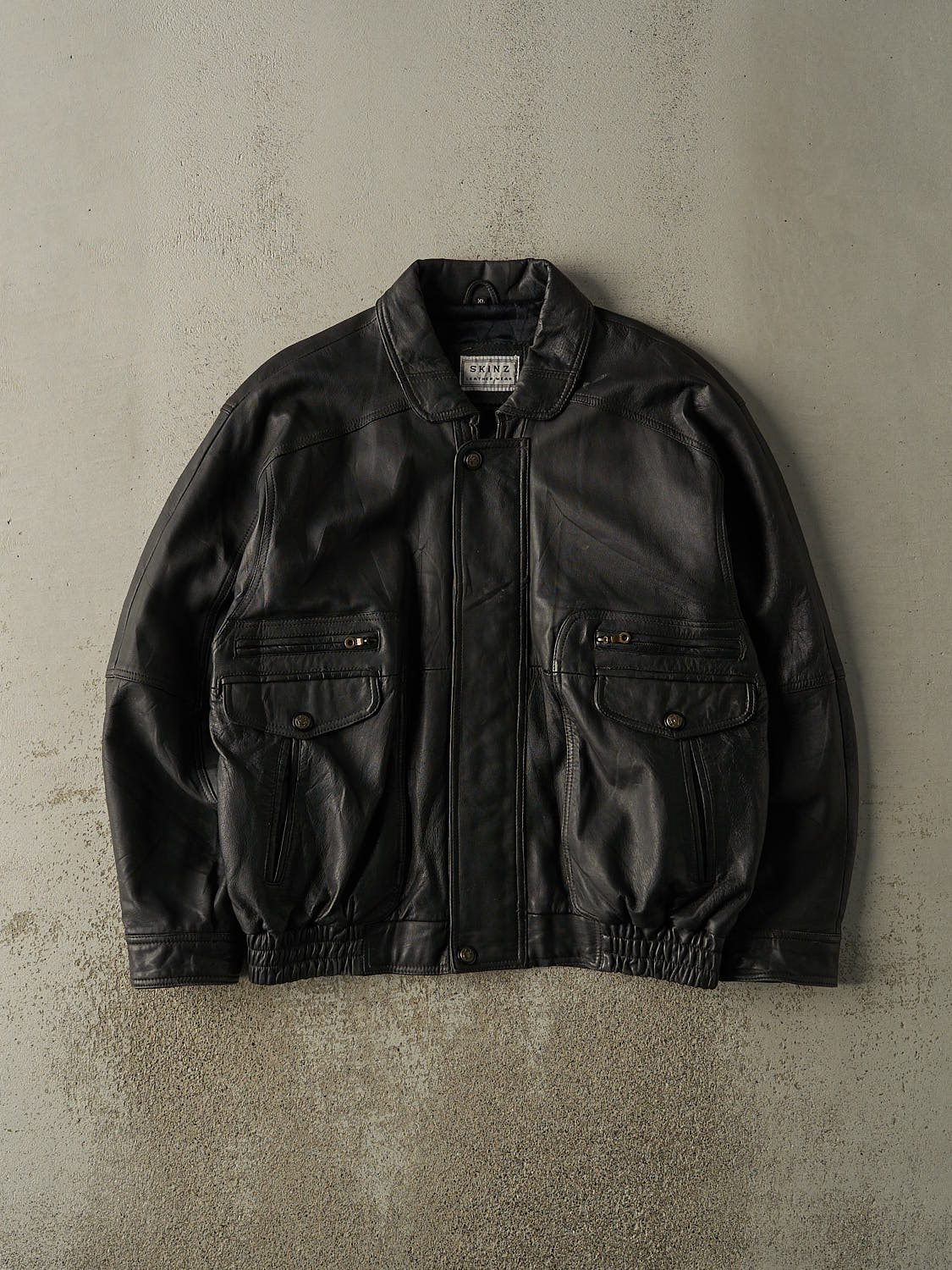 Vintage 90s Black Leather Bomber Style Jacket (XL)