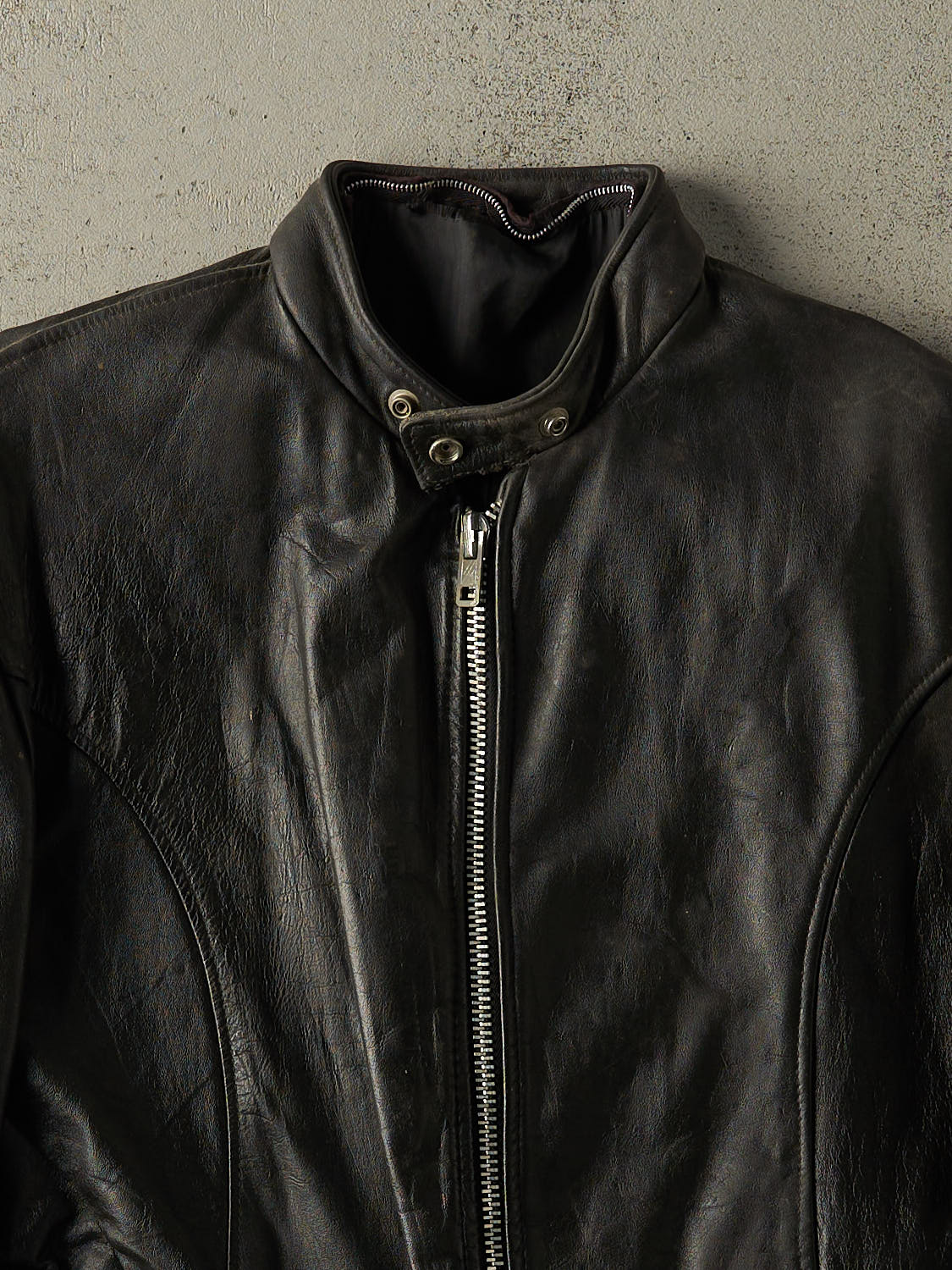 Vintage 80s Black Biker Leather Jacket (L/XL)