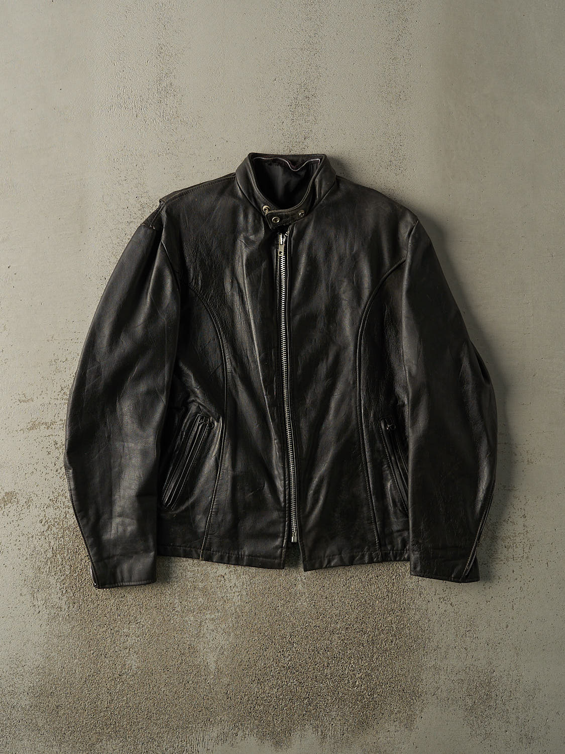 Vintage 80s Black Biker Leather Jacket (L/XL)