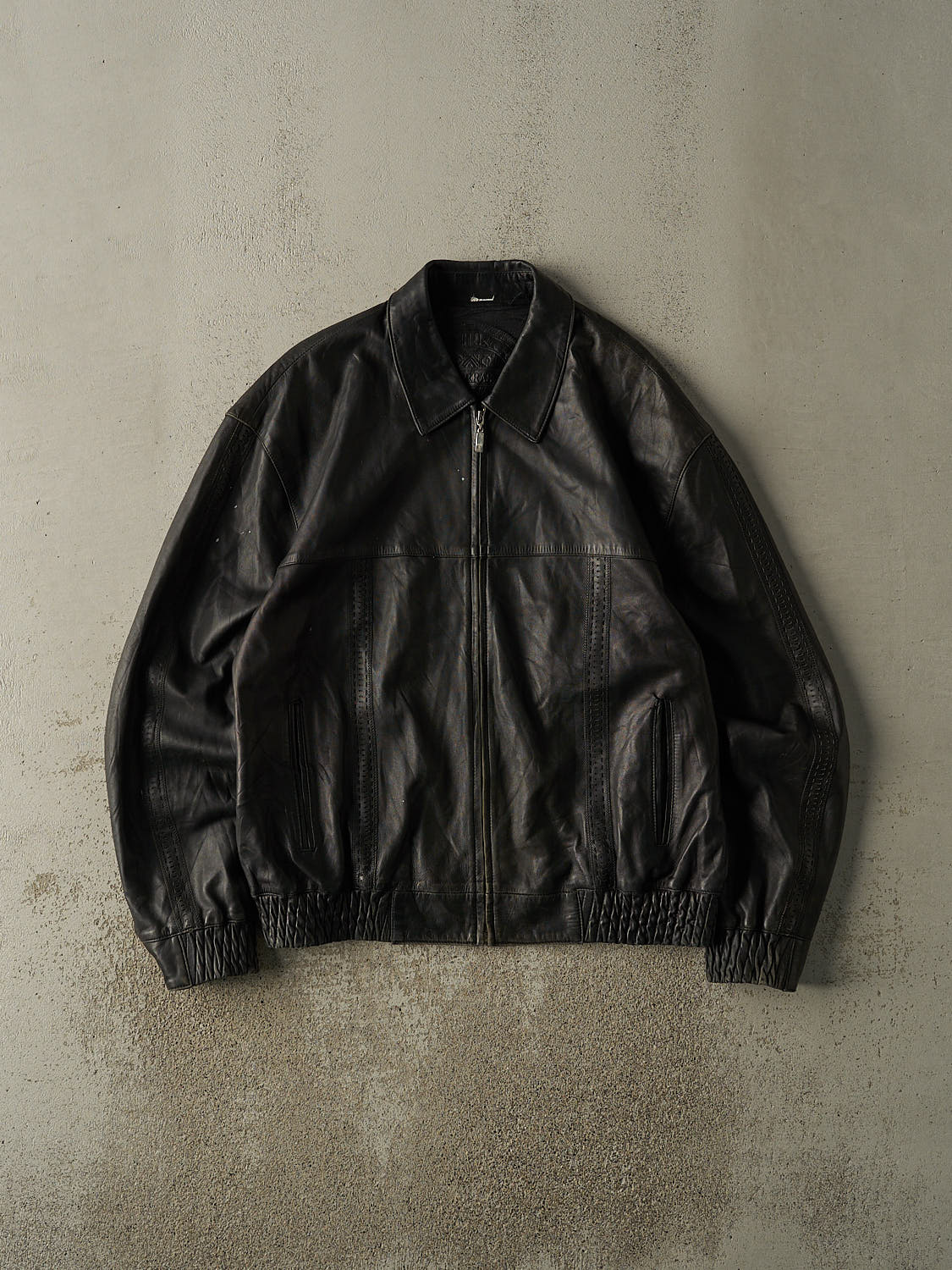 Vintage 90s Black Soft Leather Bomber Style Jacket (L/XL)