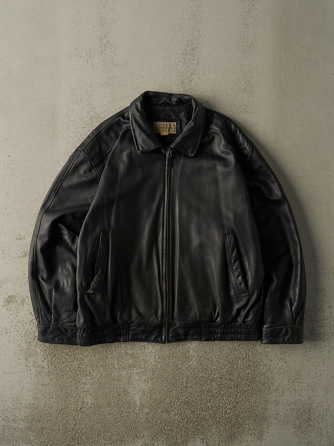 Vintage 90s Black Bomber Leather Jacket (XL)