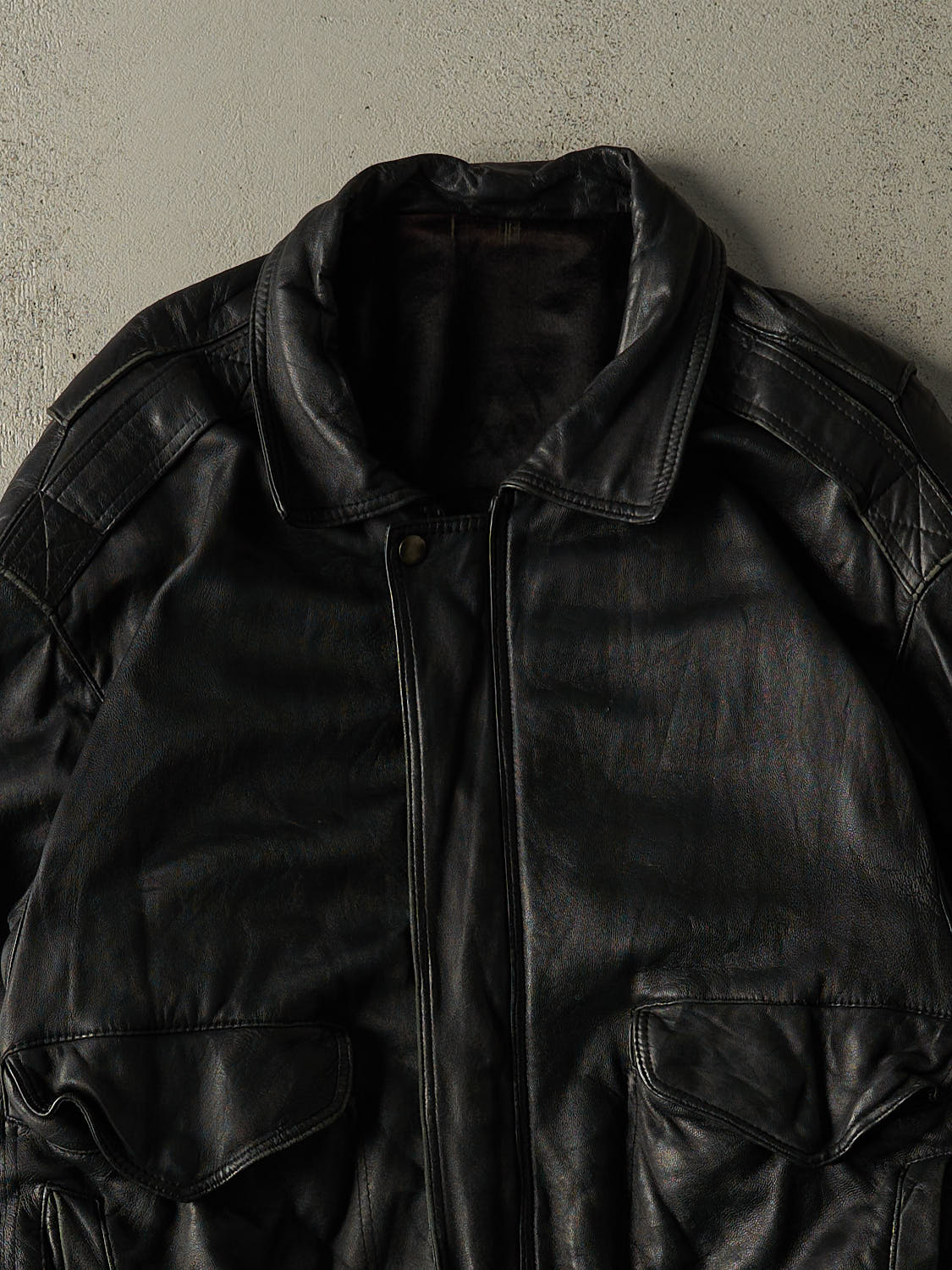 Vintage 80s Black Leather Aviator Jacket (XL)