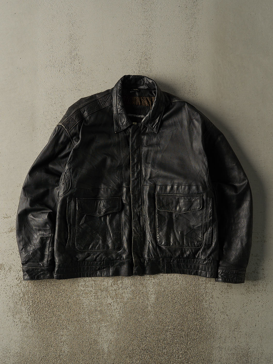 Vintage 90s Black Aviator Style Leather Jacket (L)