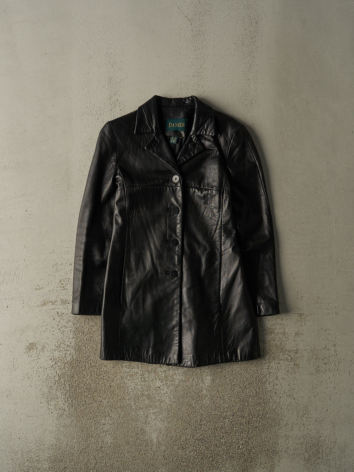 Vintage 90s Black Danier Leather Trench Coat (XS/S)