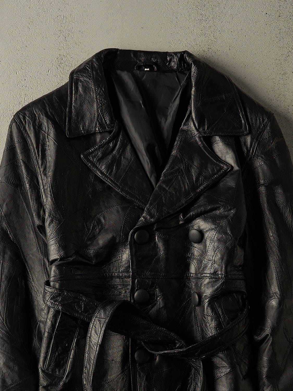 Vintage 80s Black Leather Trench Coat (S)