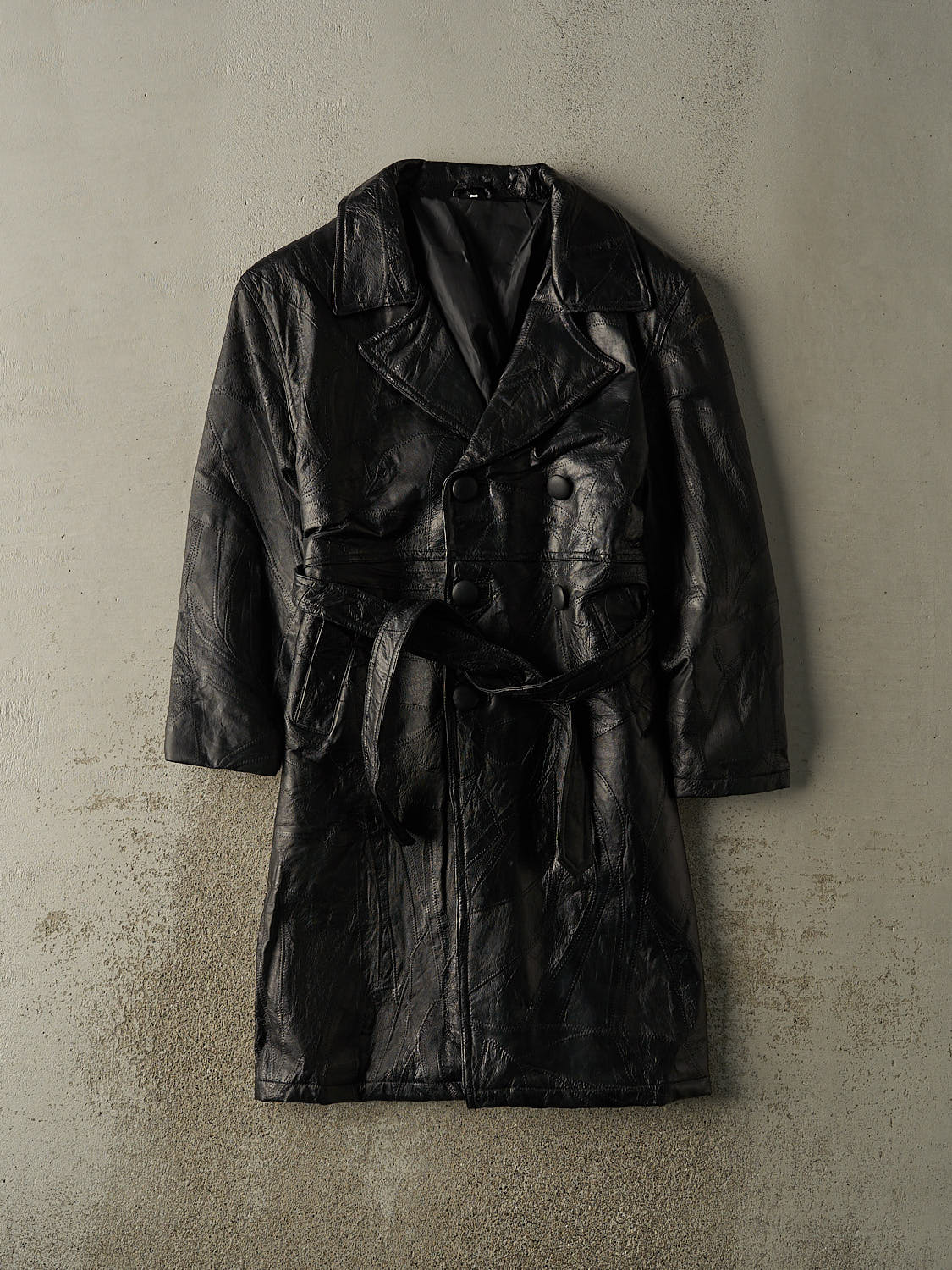 Vintage 80s Black Leather Trench Coat (S)