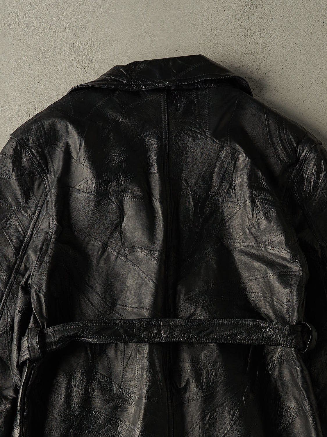 Vintage 80s Black Leather Trench Coat (S)