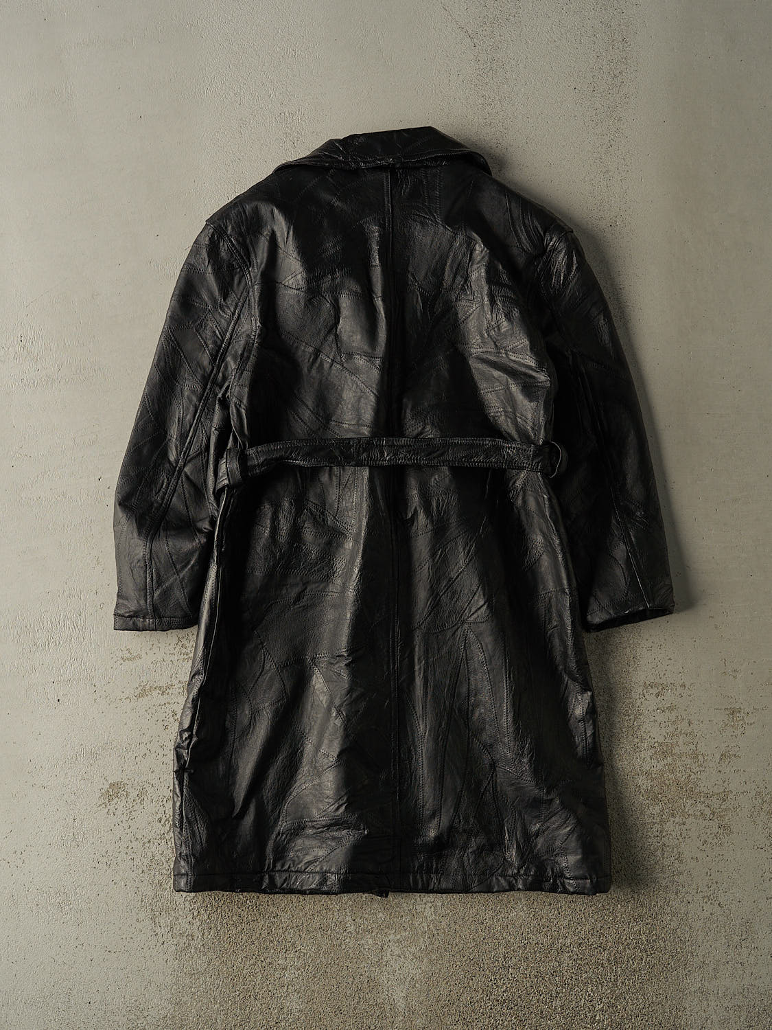 Vintage 80s Black Leather Trench Coat (S)