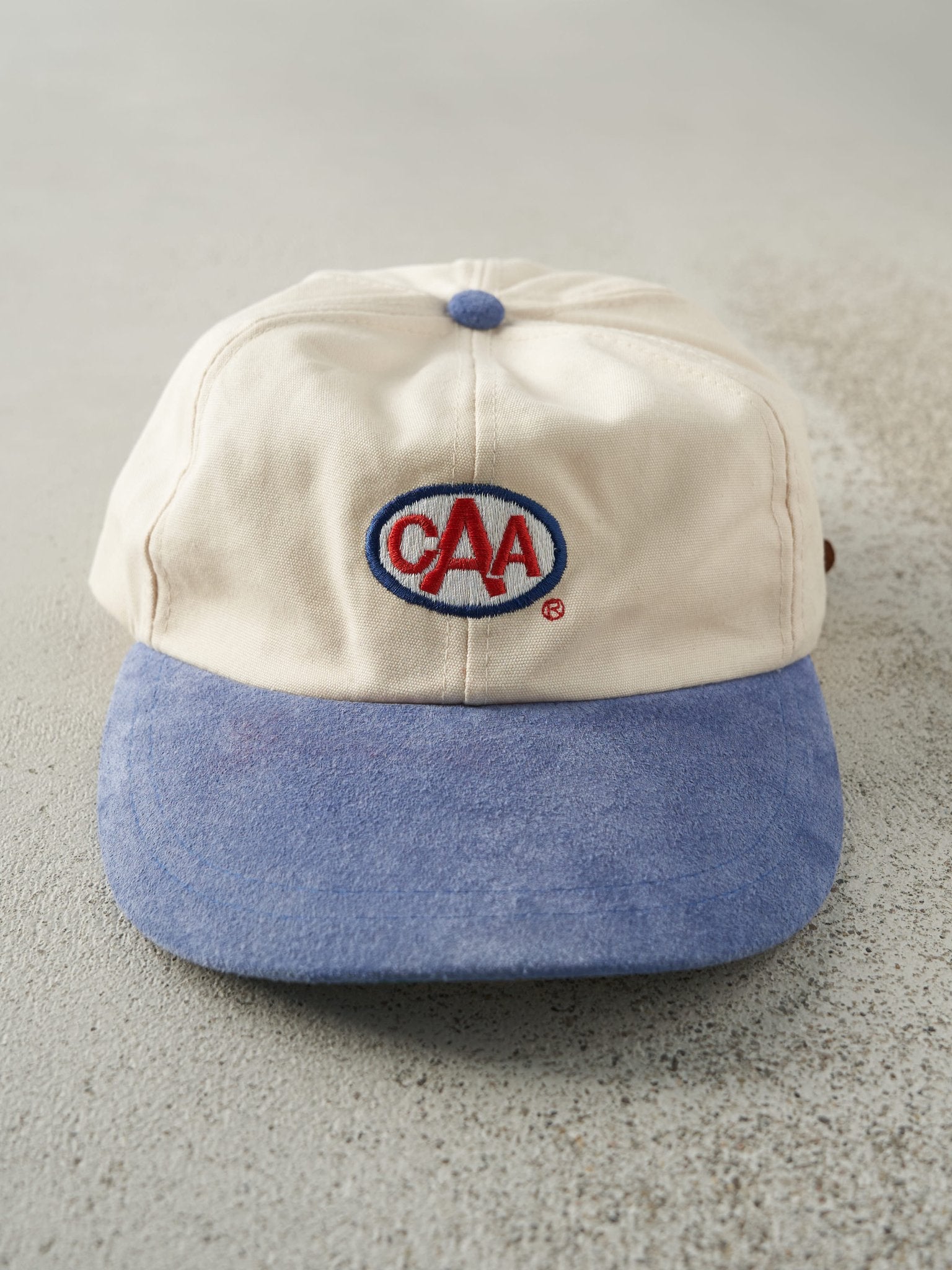 Vintage 90s Beige & Blue CAA Two Tone Leather Strapback