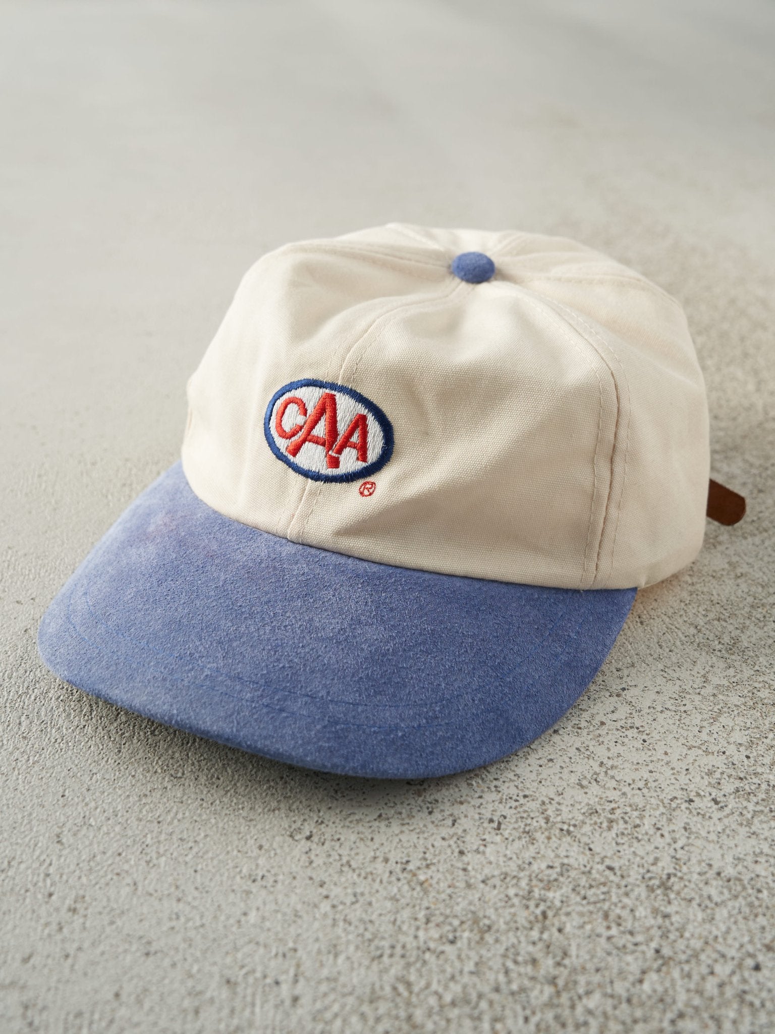 Vintage 90s Beige & Blue CAA Two Tone Leather Strapback