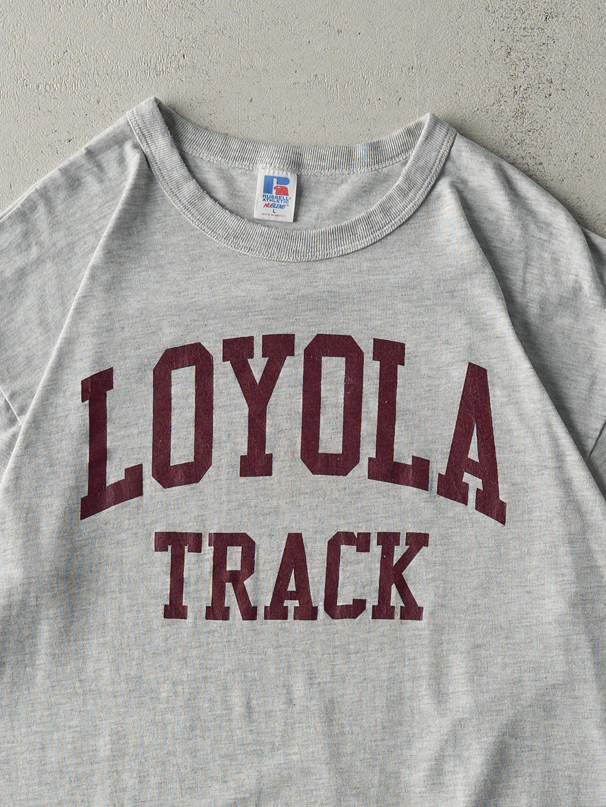 Vintage Y2K Heather Grey Loyola Track Russell Athletic Tee (M/L)