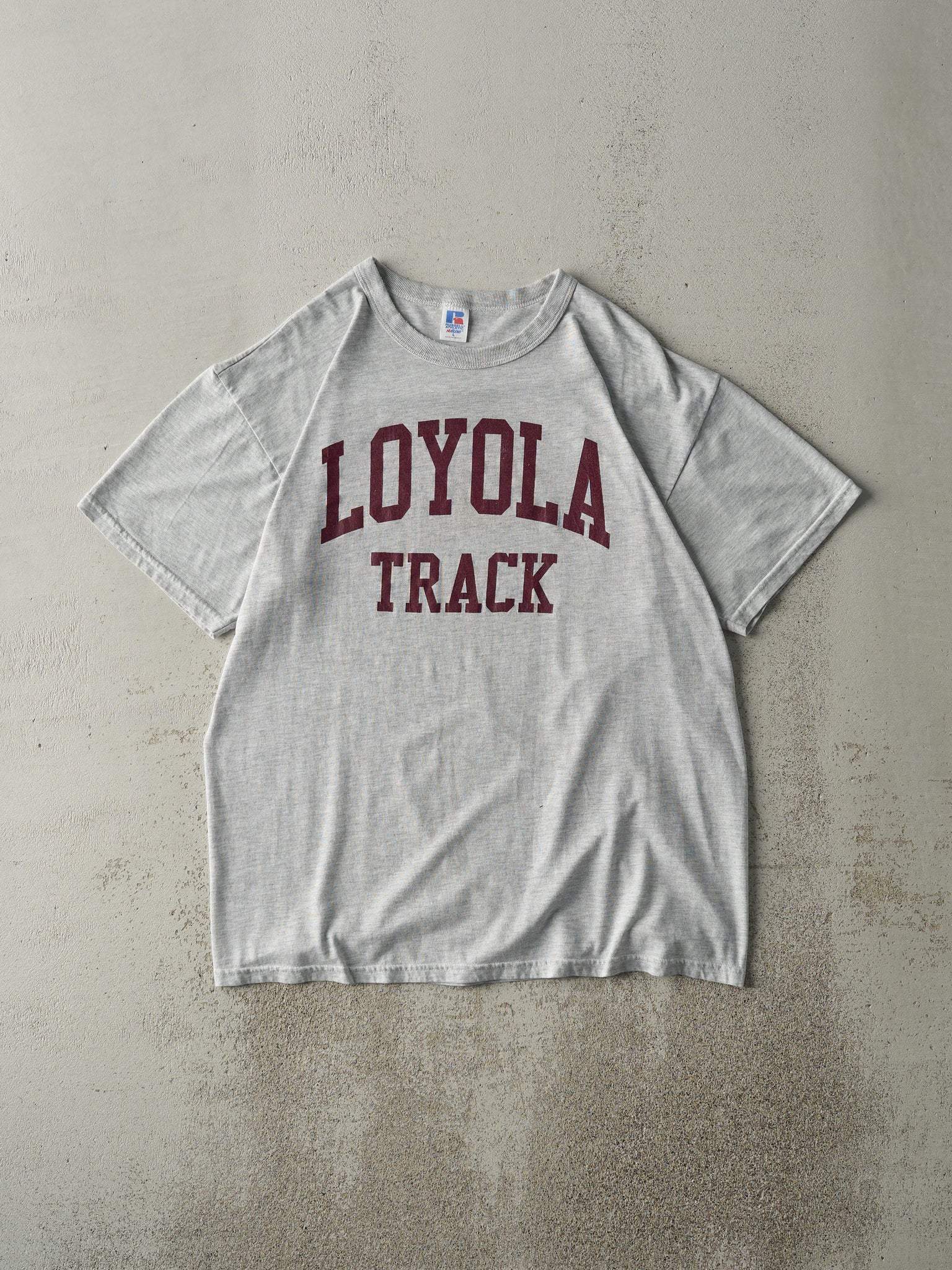 Vintage Y2K Heather Grey Loyola Track Russell Athletic Tee (M/L)