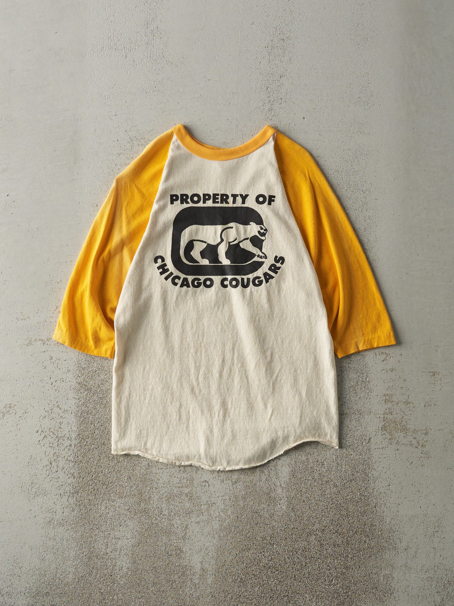 Vintage 70s Yellow & Beige Chicago Cougars Russell 3/4 Sleeve Shirt (XS/S)