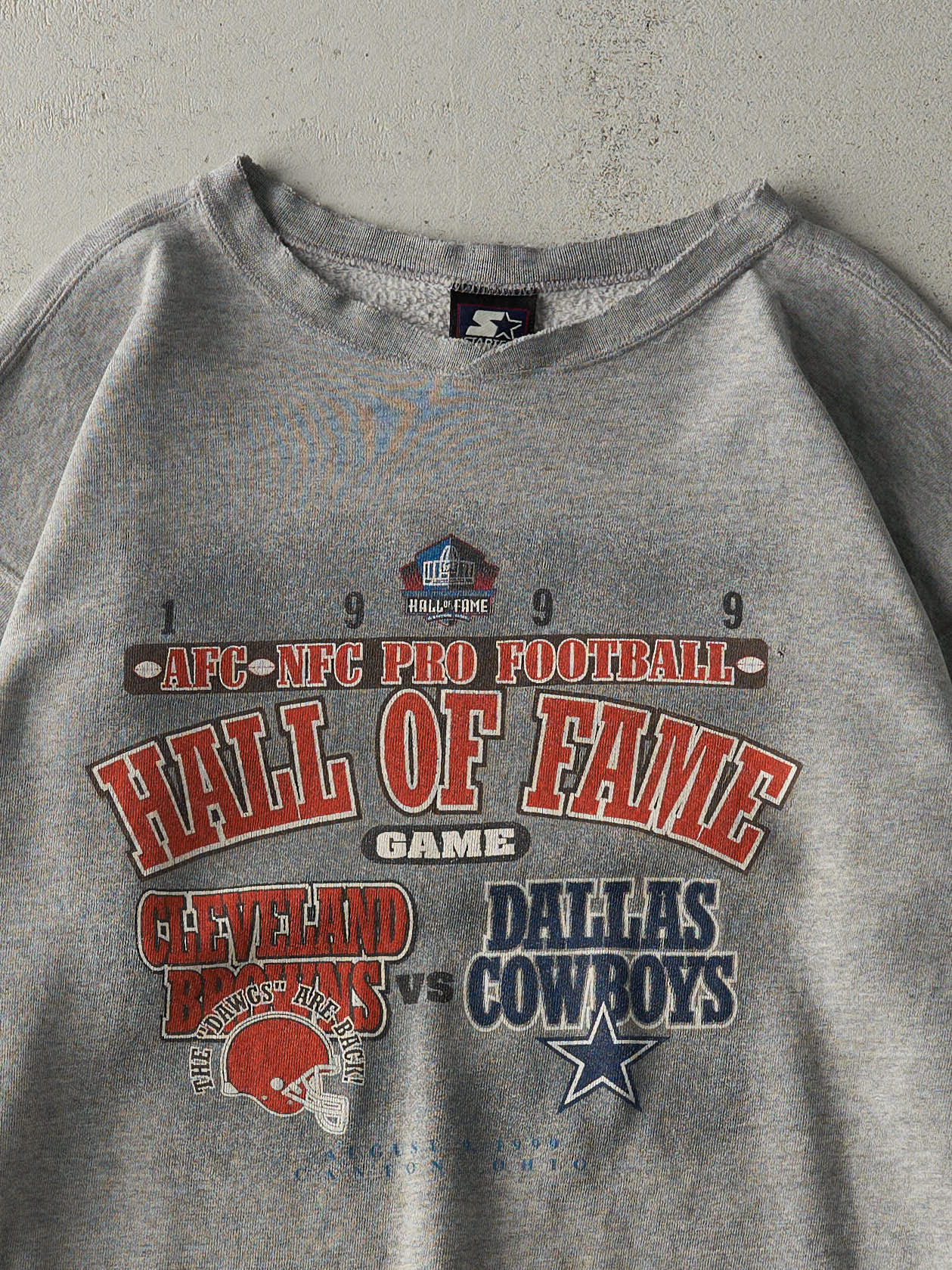 Vintage 99' Grey Cleveland Browns vs Dallas Cowboys Hall Of Fame Game Crewneck (L)