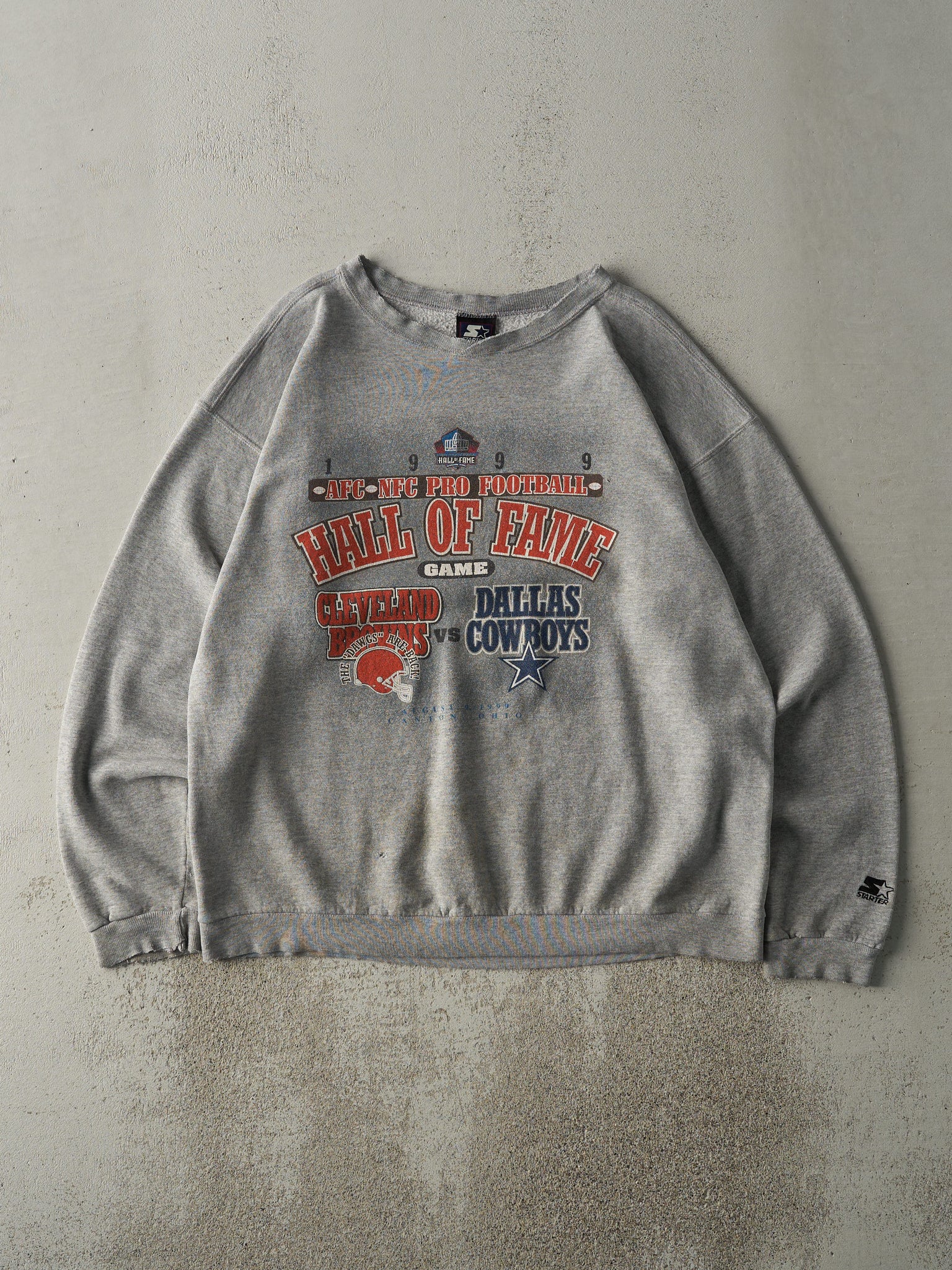 Vintage 99' Grey Cleveland Browns vs Dallas Cowboys Hall Of Fame Game Crewneck (L)