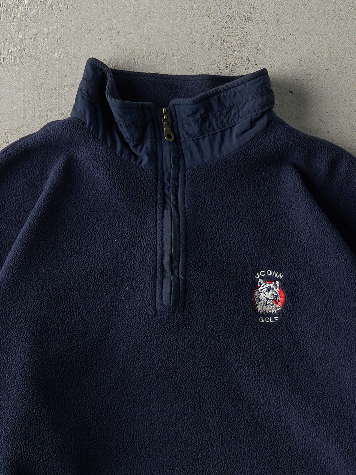 Vintage 90s Navy Blue Embroidered UConn Fleece Quarter Zip (XL)