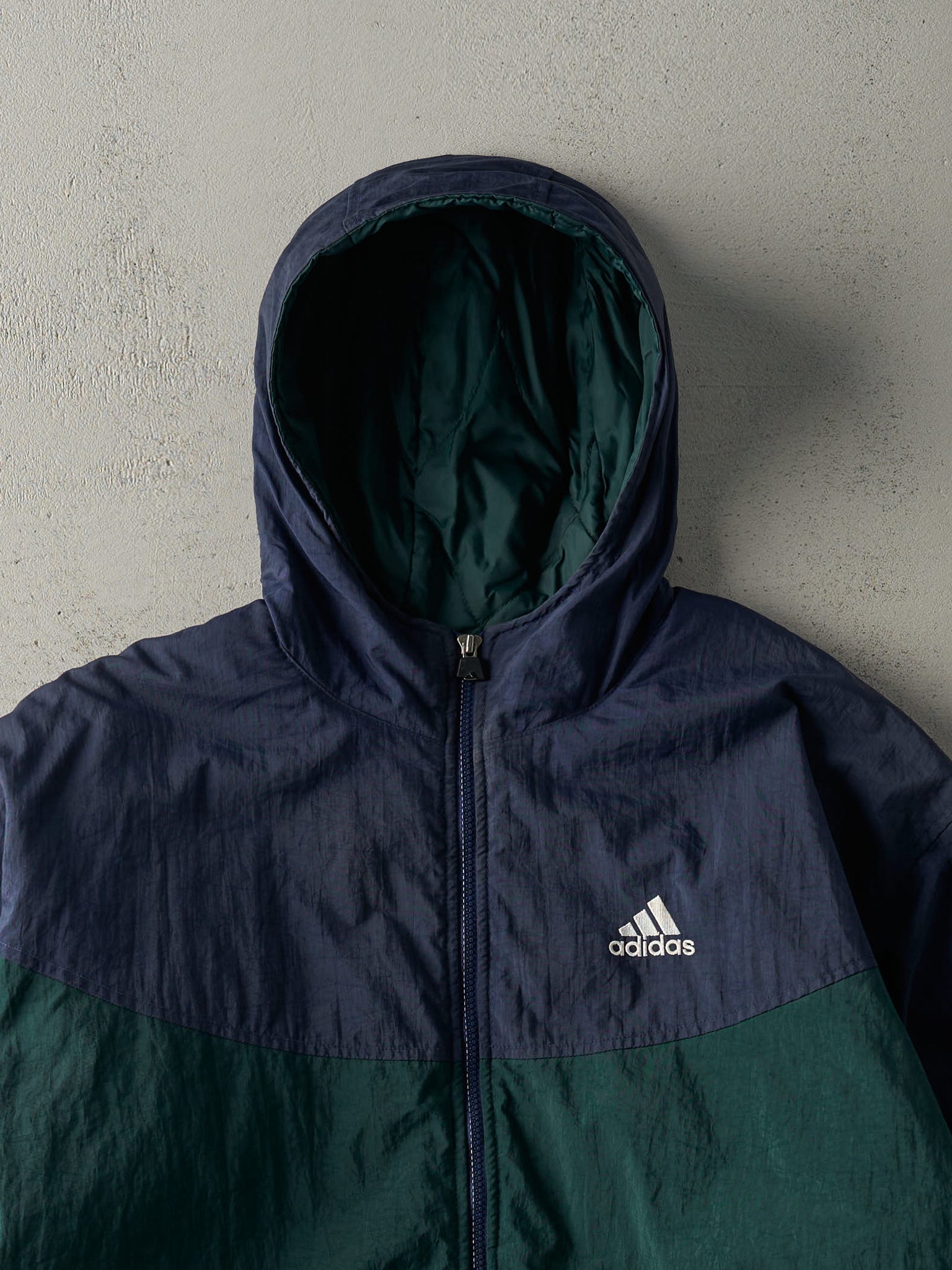 Vintage 90s Navy Blue & Green Adidas Jacket (L/XL)