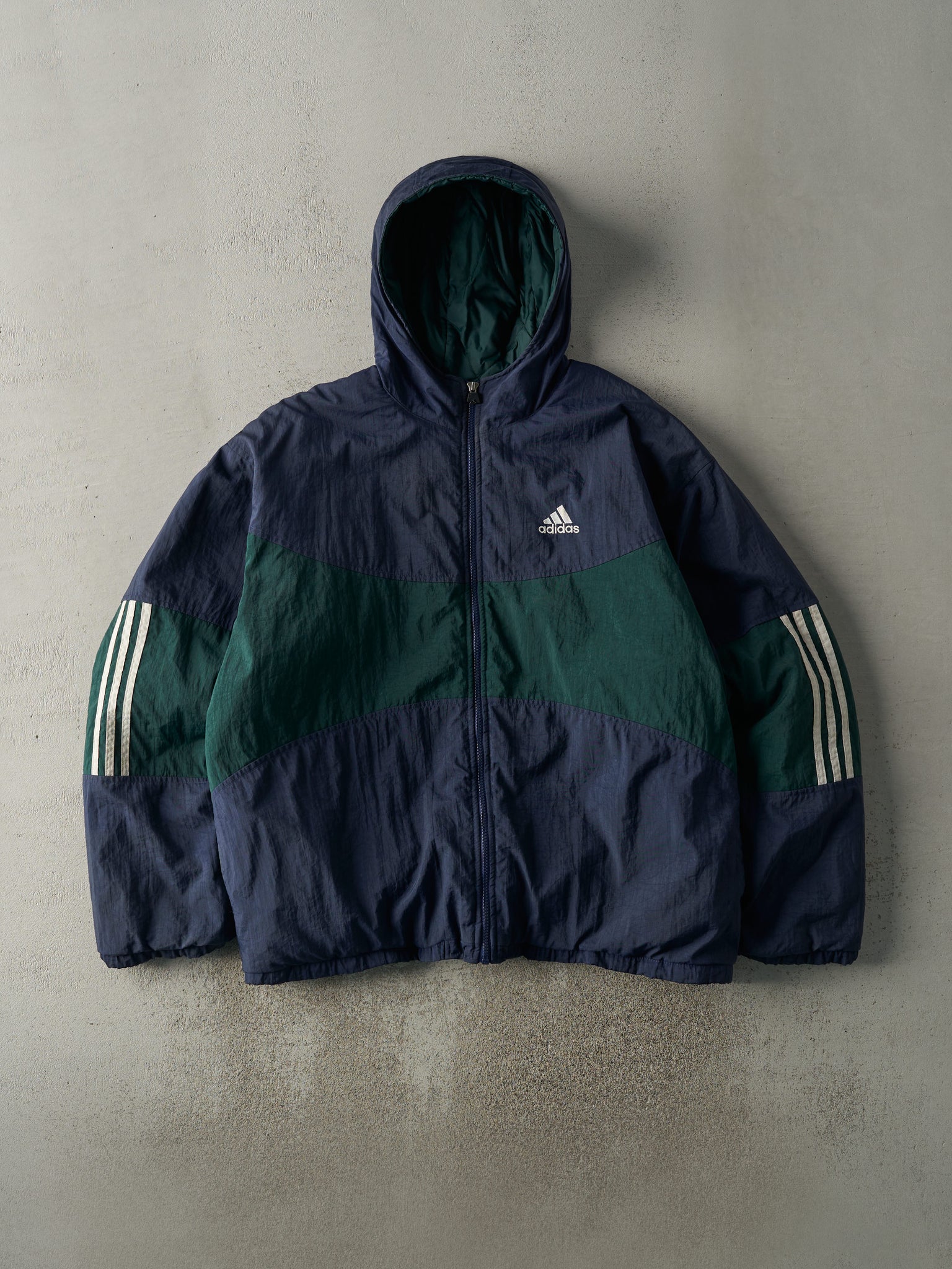 Vintage 90s Navy Blue & Green Adidas Jacket (L/XL)