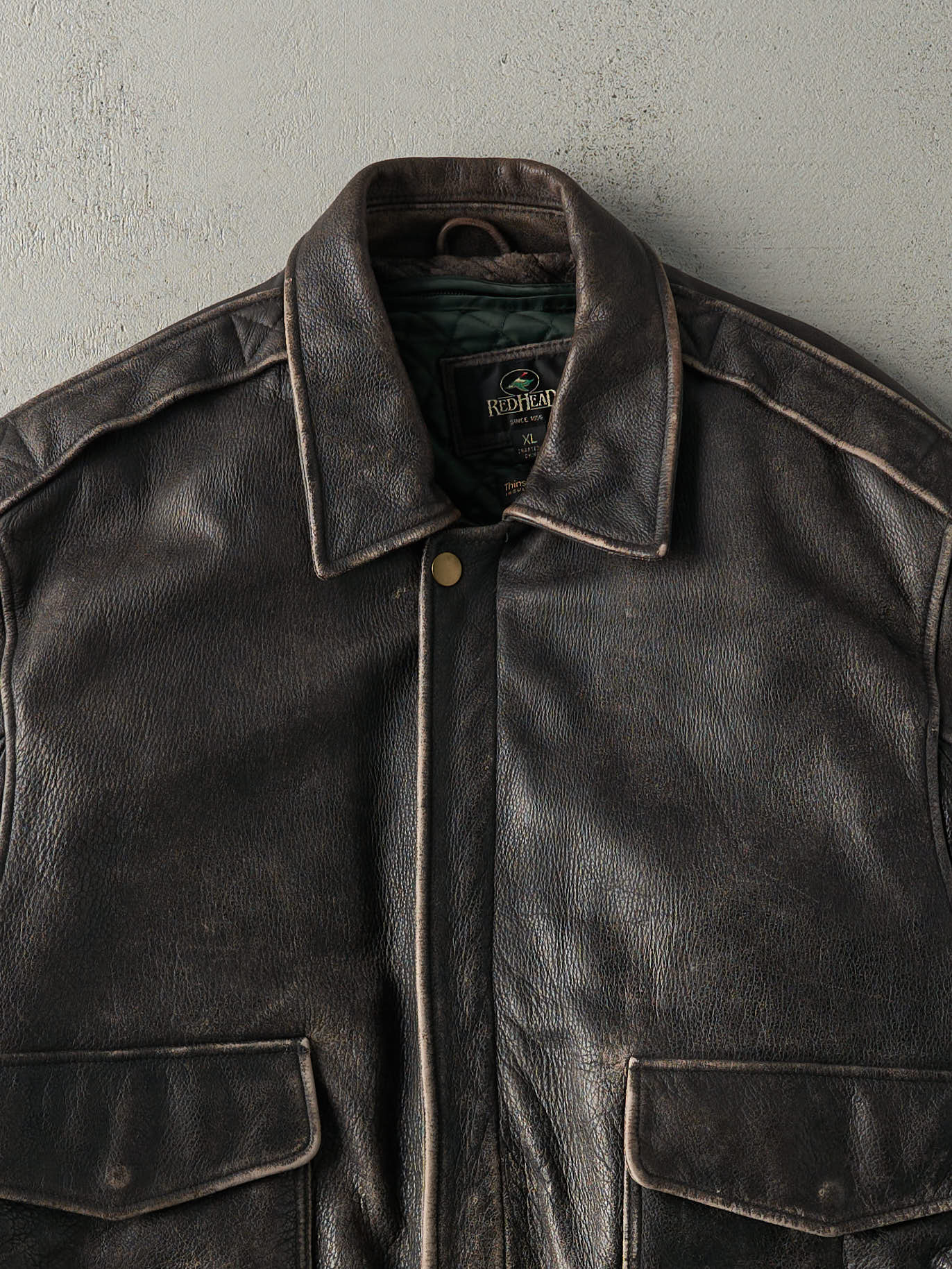 Vintage Y2K Brown Red Head Leather Jacket (XL)