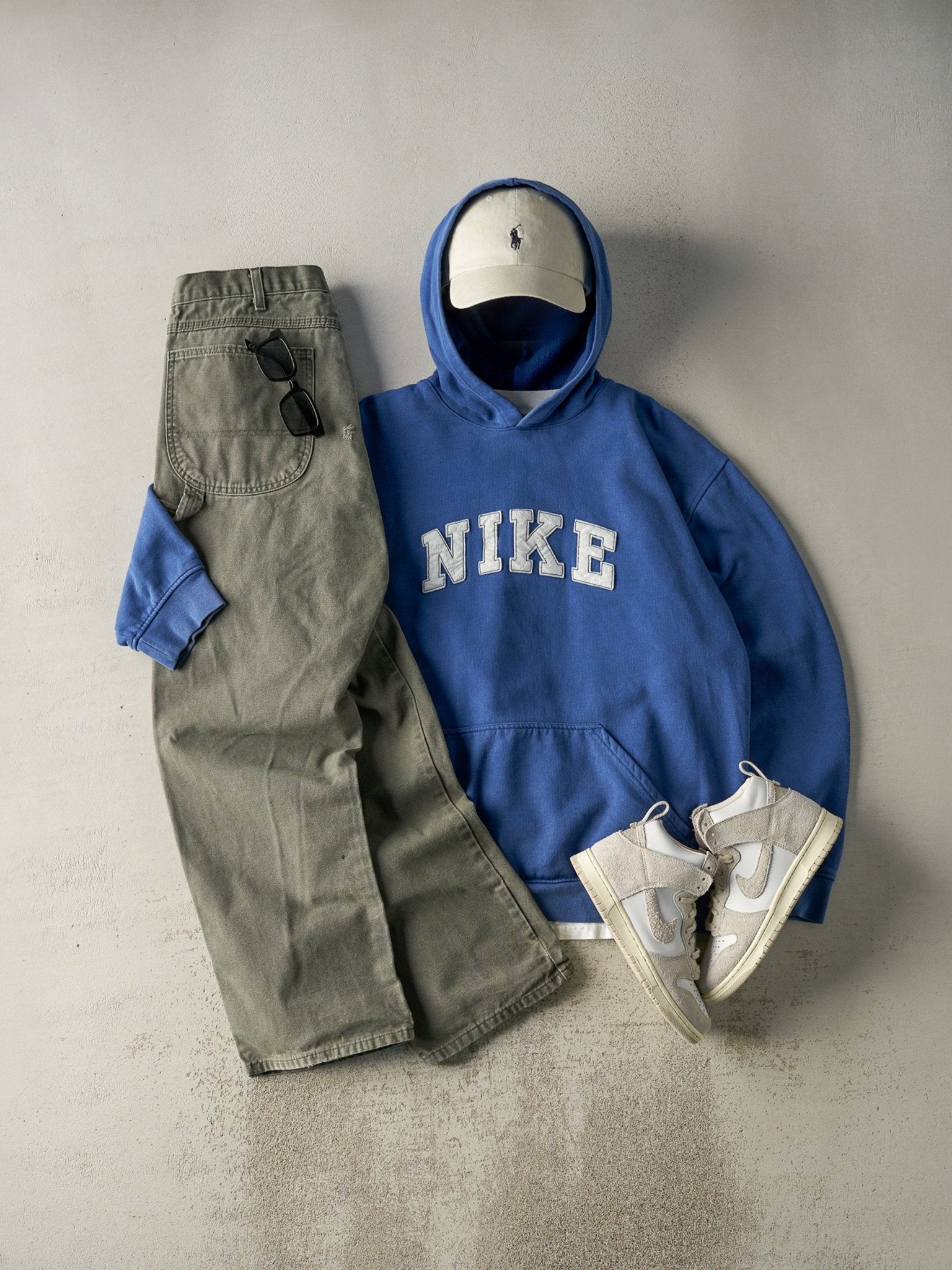 Vintage Y2K Blue Nike Logo Boxy Hoodie (XL)