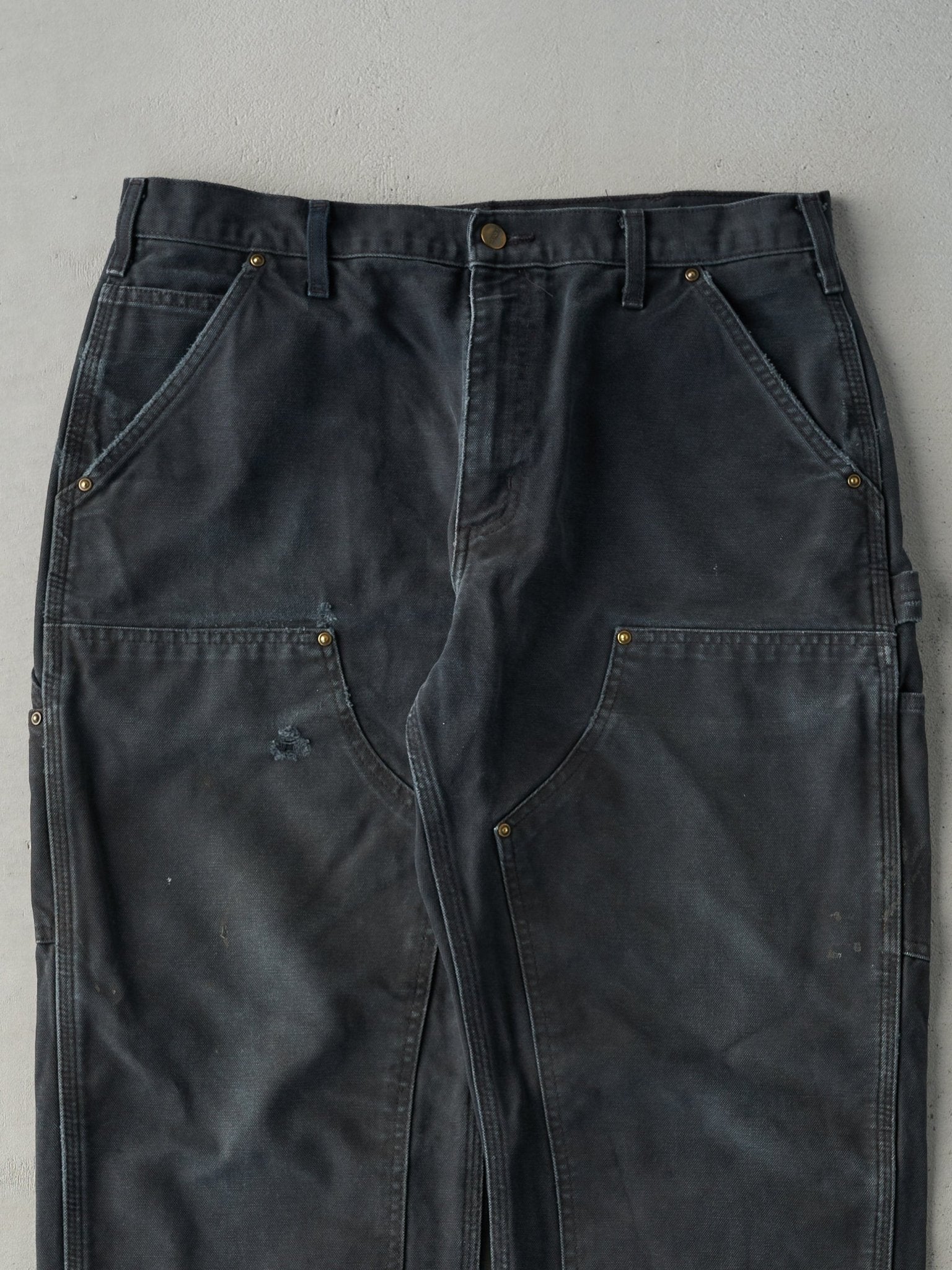 Vintage Y2K Faded Black Dungaree Fit Carhartt Double Knee Carpenter Pants (35x29)