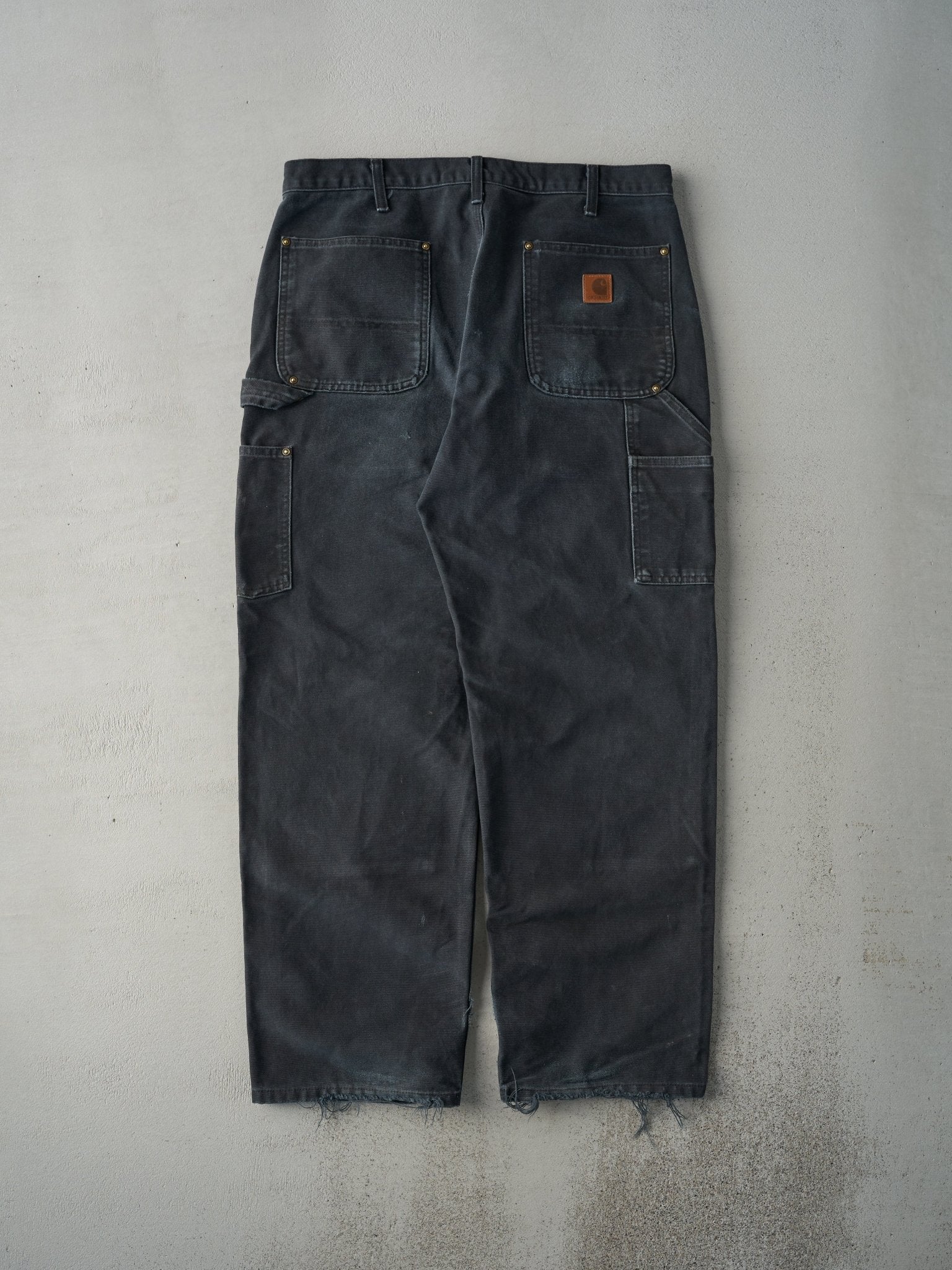 Vintage Y2K Faded Black Dungaree Fit Carhartt Double Knee Carpenter Pants (35x29)